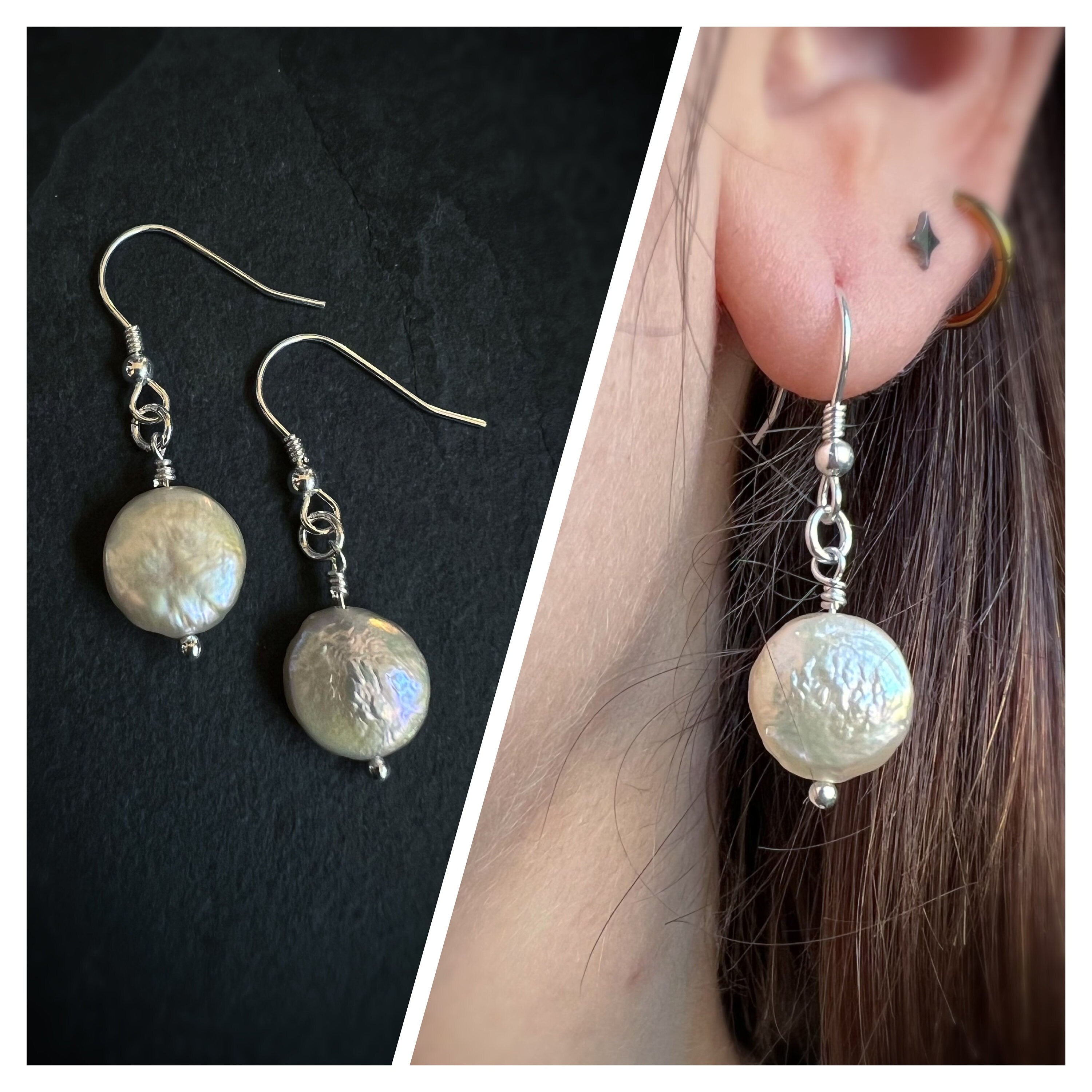 Pearl Moon - Button Pearl Dangling Drop Earrings