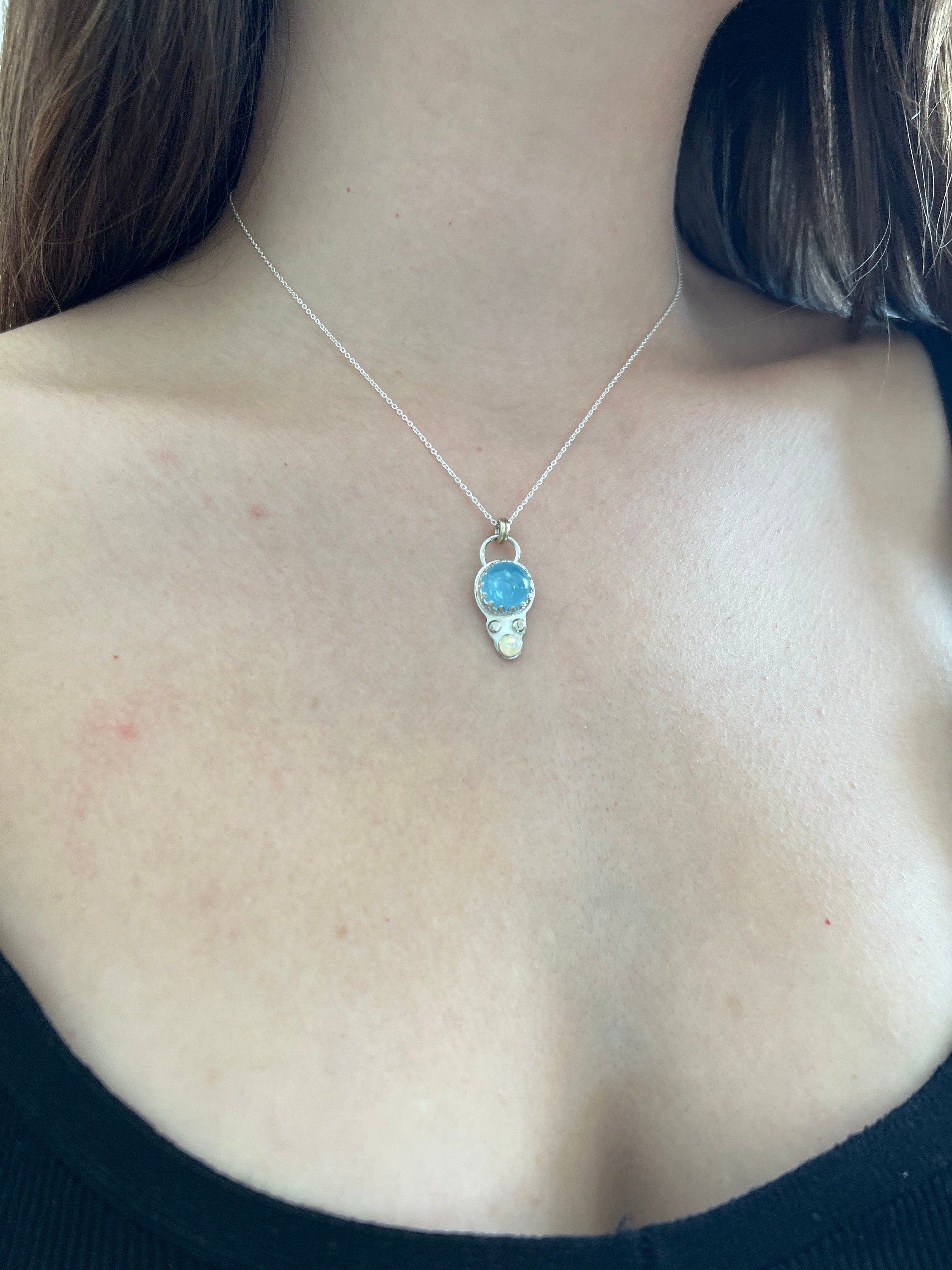 Aquamarine and Opal Rainbow Pendant Necklace