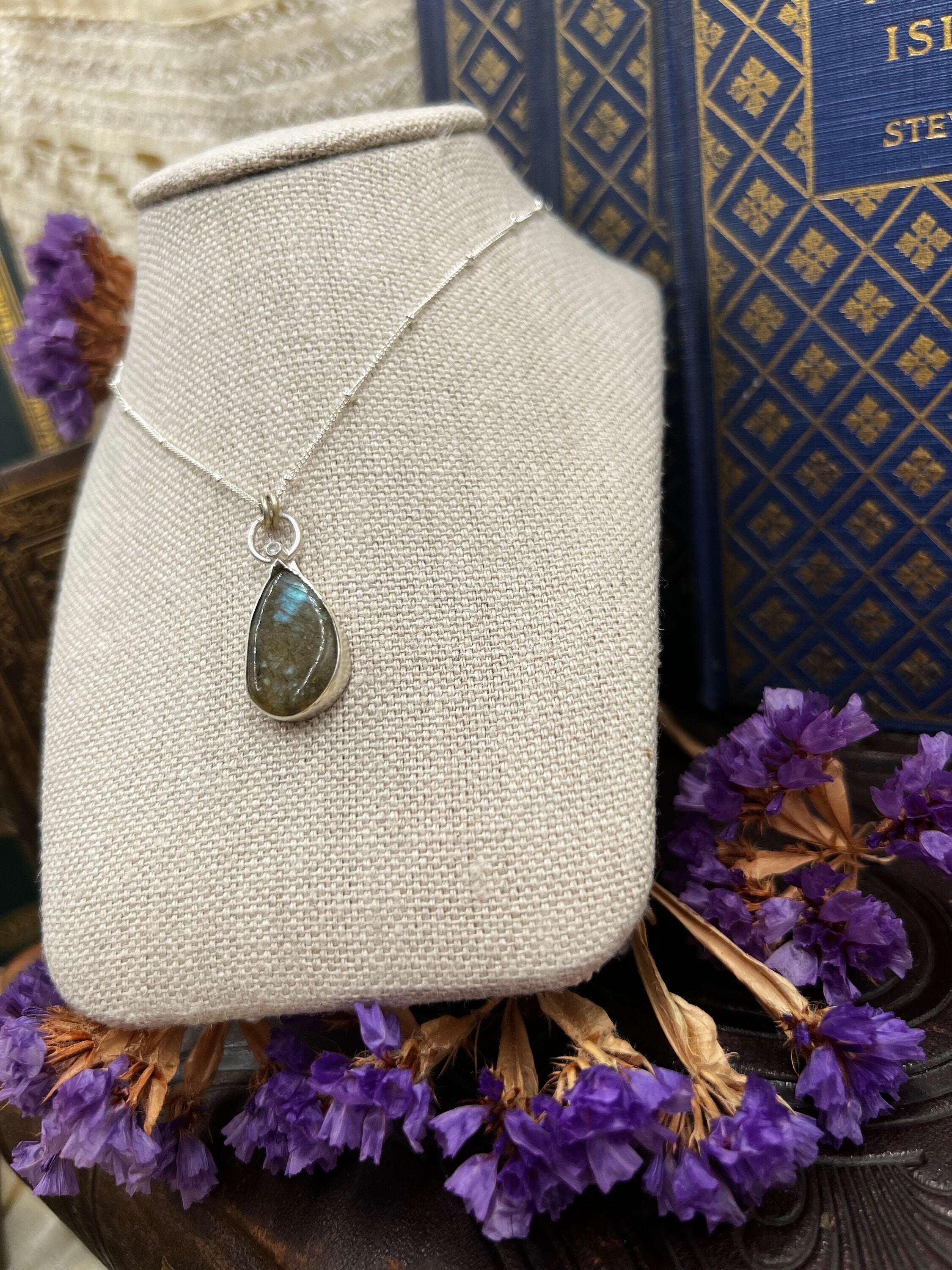 Labradorite and CZ Crystal Pendant Necklace