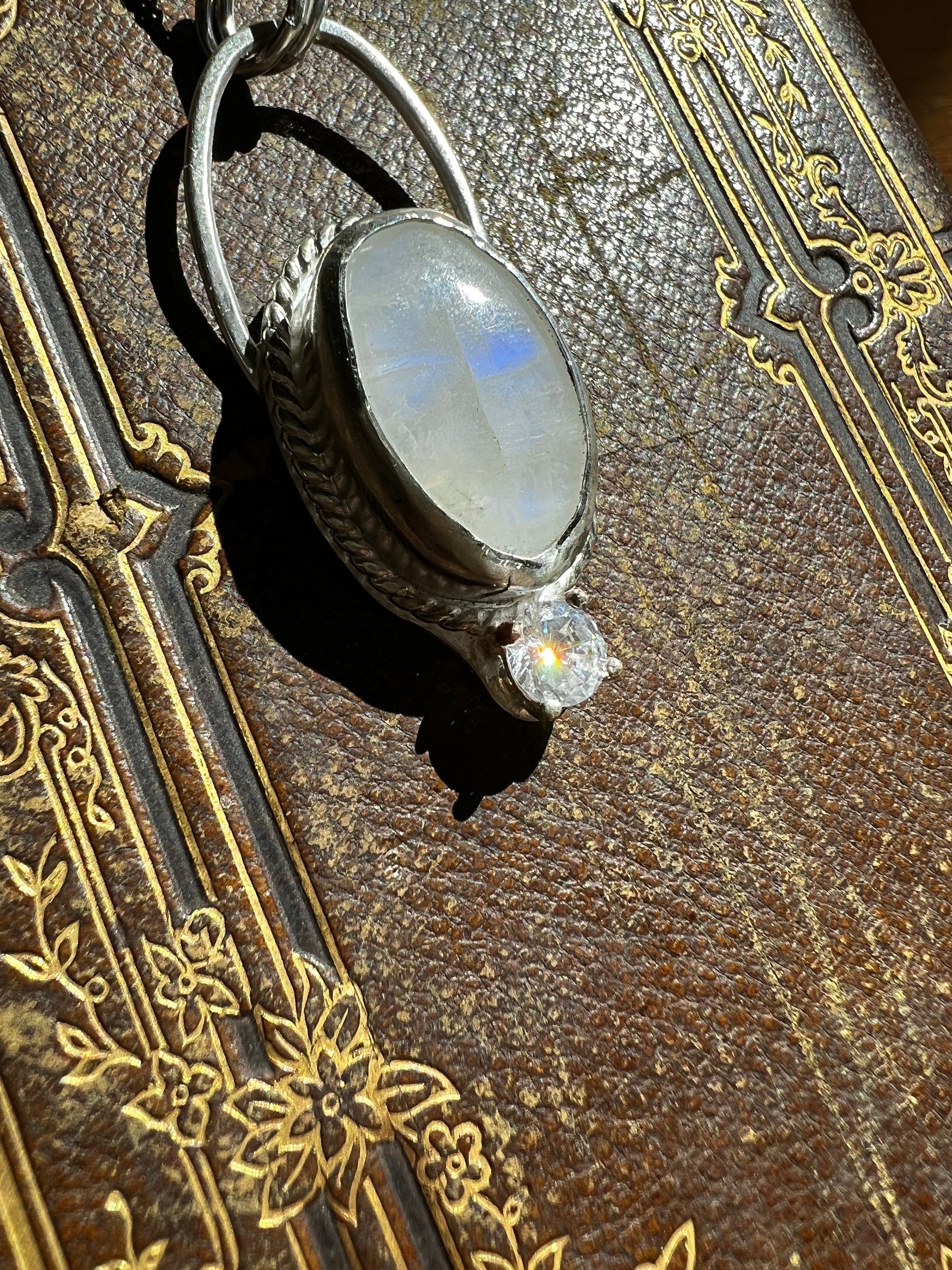 Moonstone and CZ Crystal Pendant Necklace