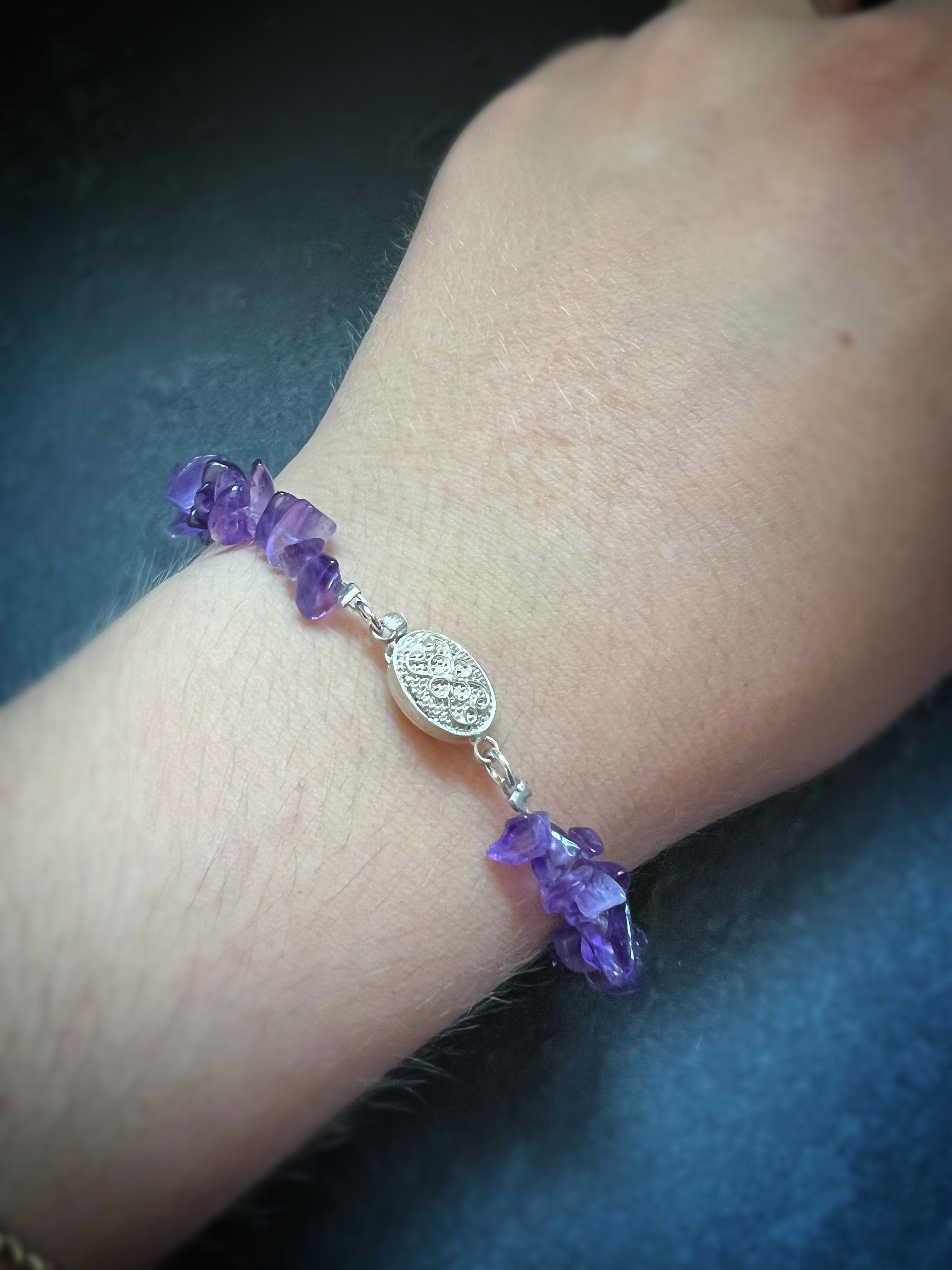 Natural Stone Chip Bracelet Filigree Clasp
