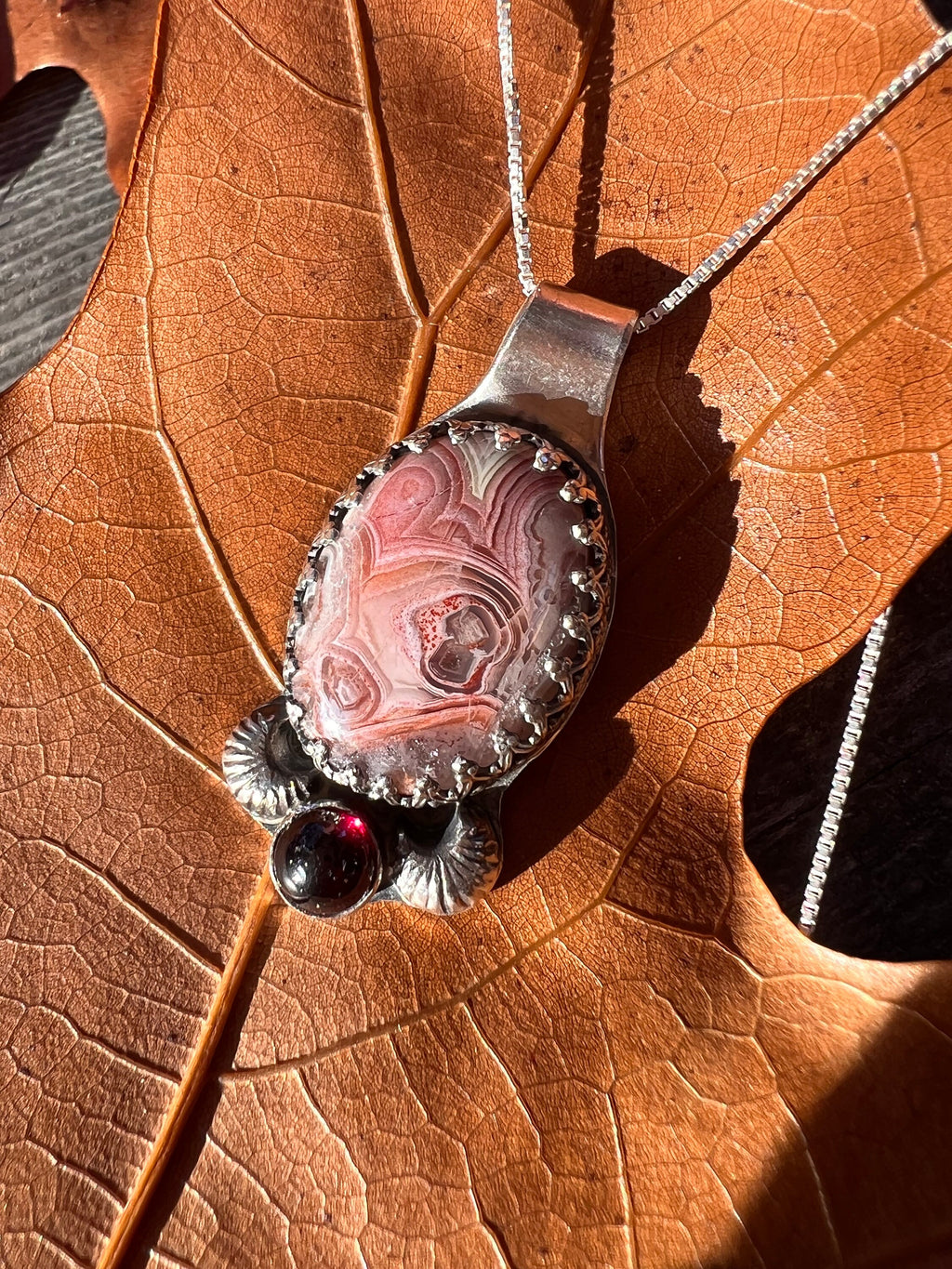 Autumn Forest Agate and Garnet Pendant Necklace