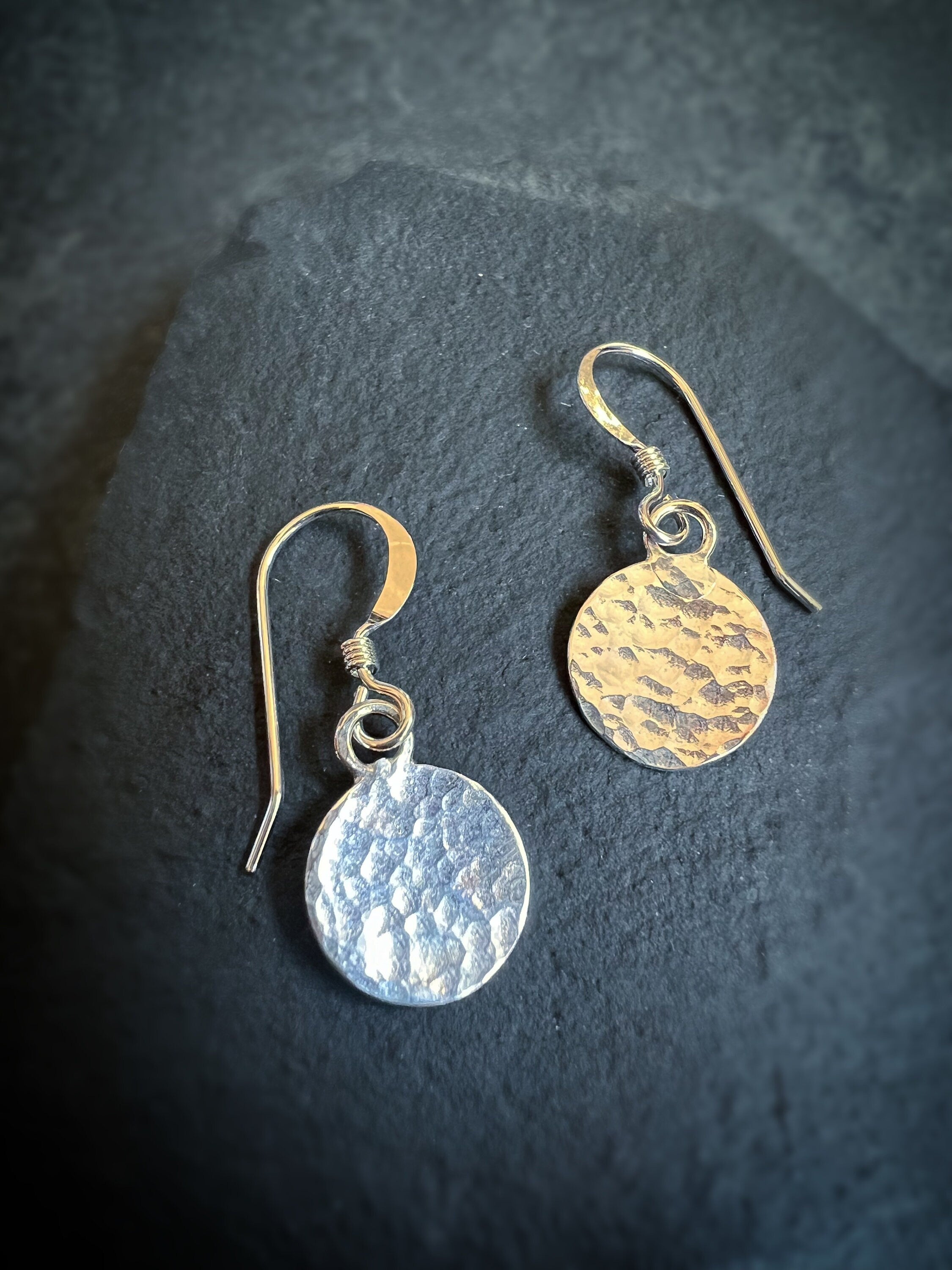 Luna Full Moon Hammered Circle Dangling Earrings