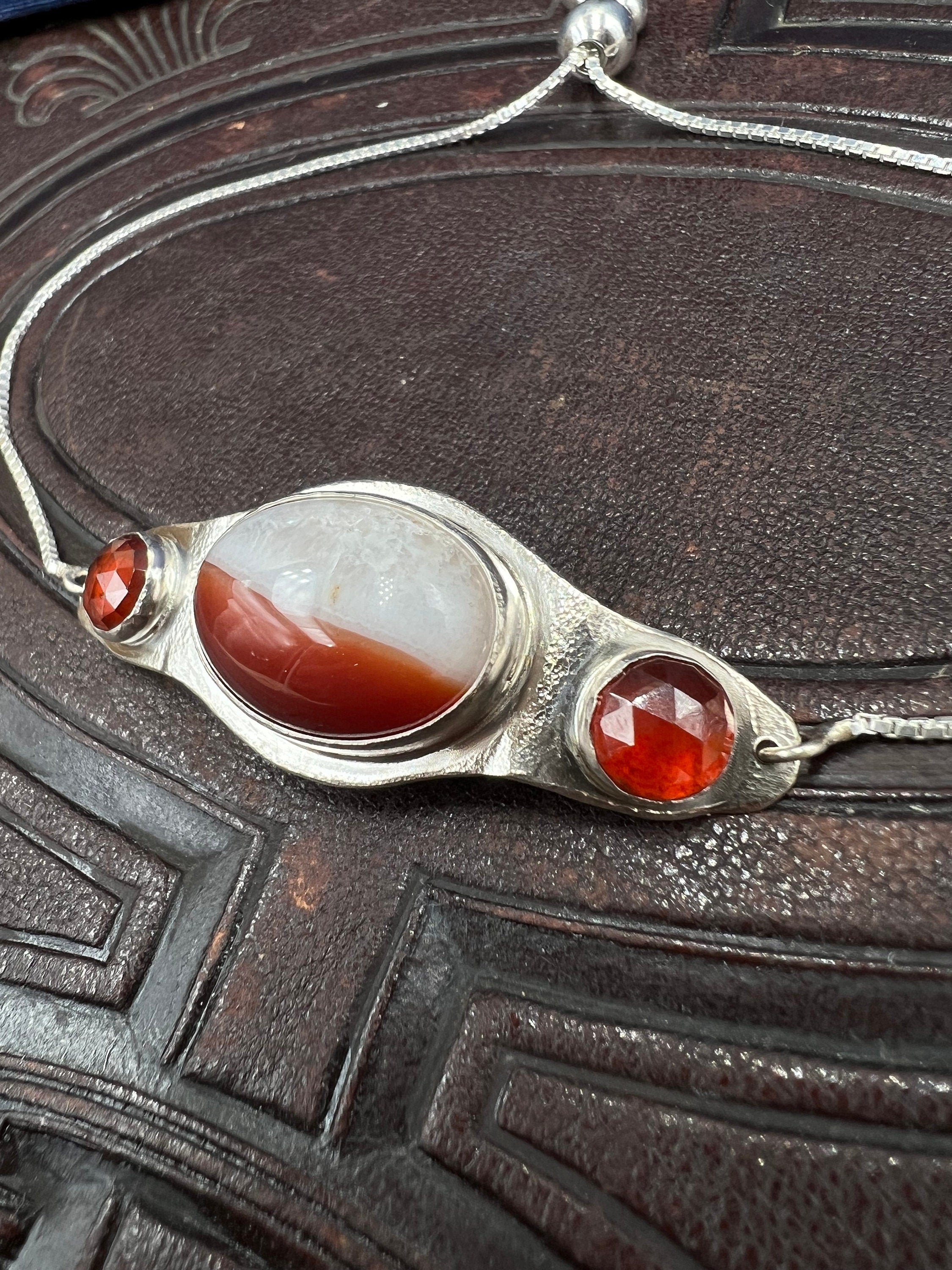 Jupiter Orange Agate and Rare Hessonite Garnet Resizable Bar Bracelet