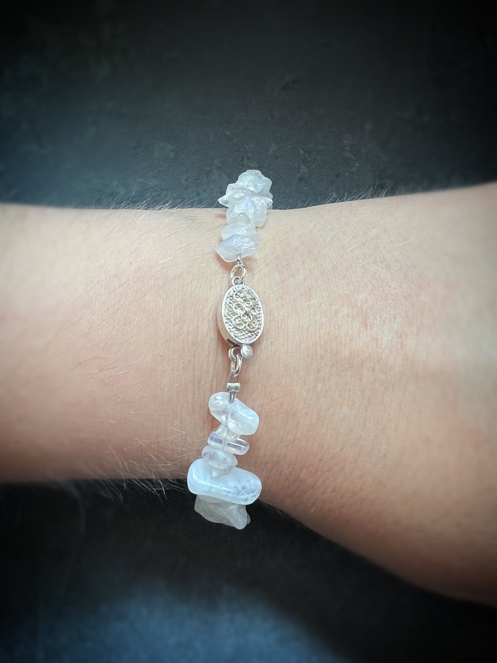 Natural Stone Chip Bracelet Filigree Clasp