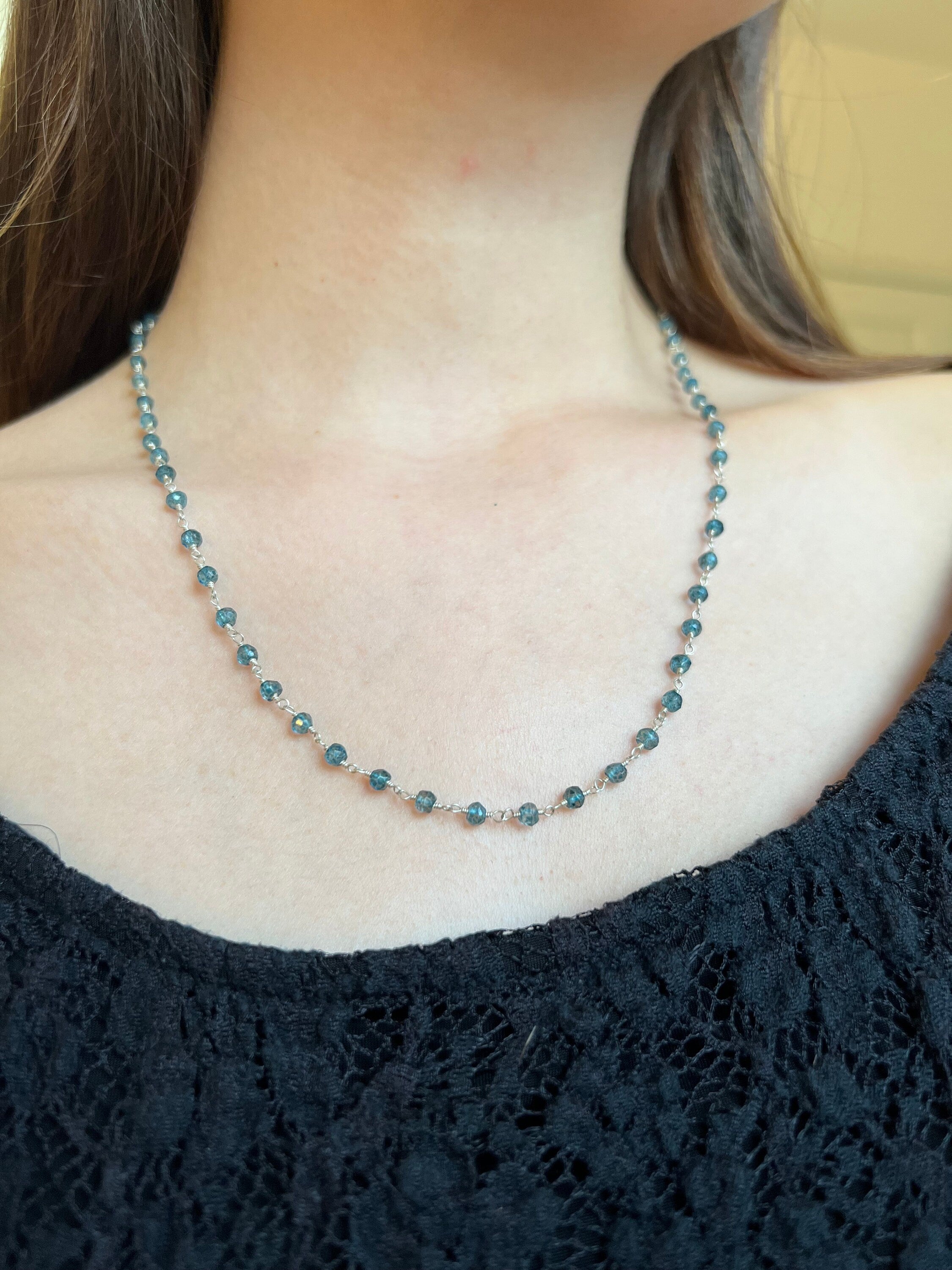 London Blue Topaz Rosary Bead Chain 20" Necklace