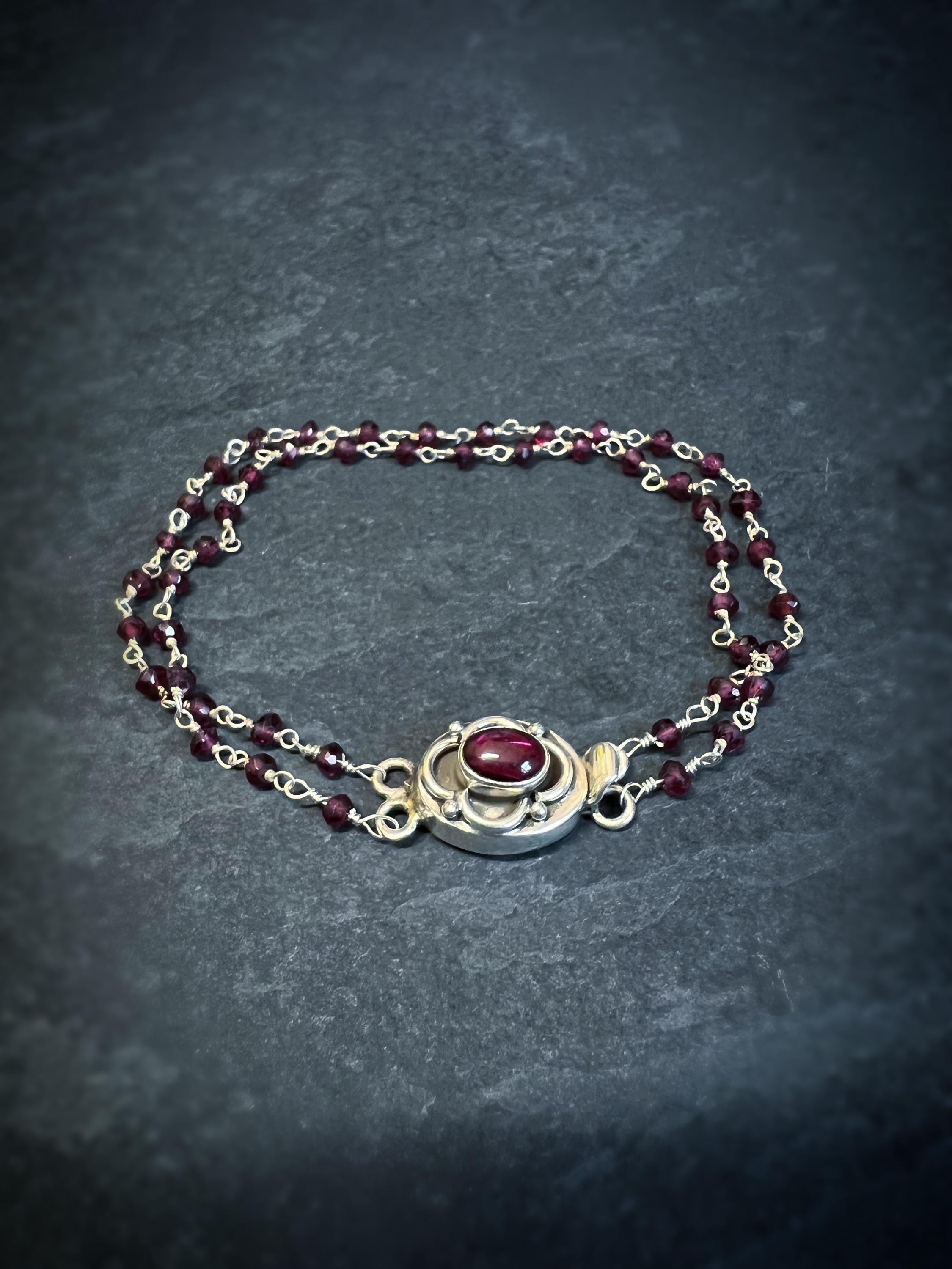 Garnet Rosary Chain Bracelet with Box Clasp