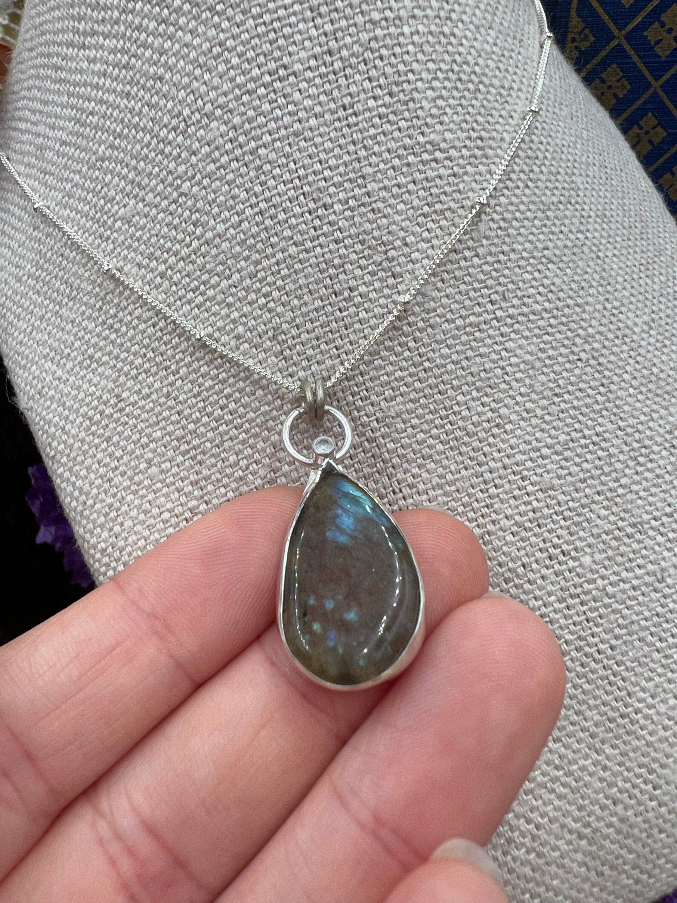 Labradorite and CZ Crystal Pendant Necklace