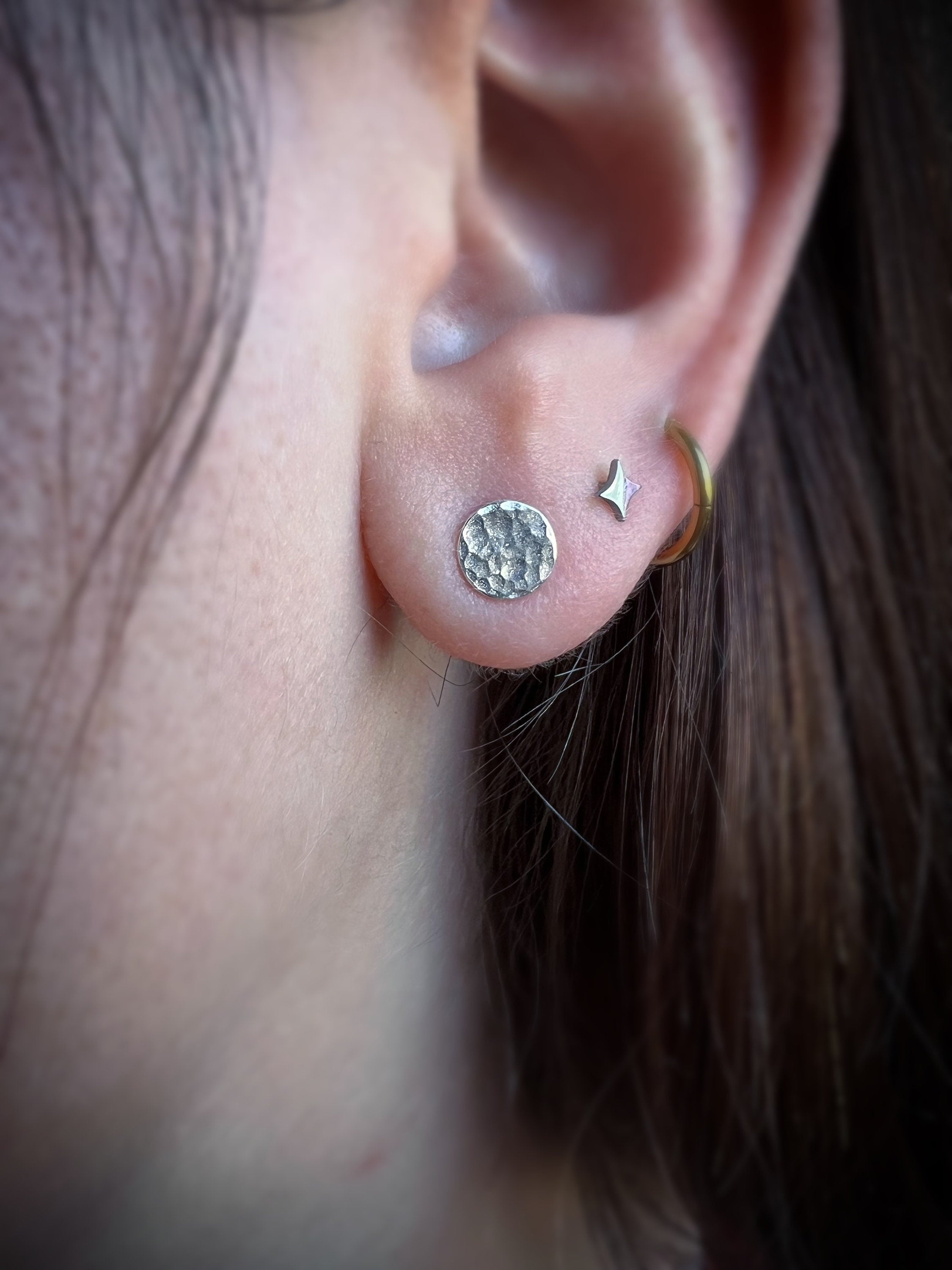 Luna Full Moon Hammered Circle Stud Earrings