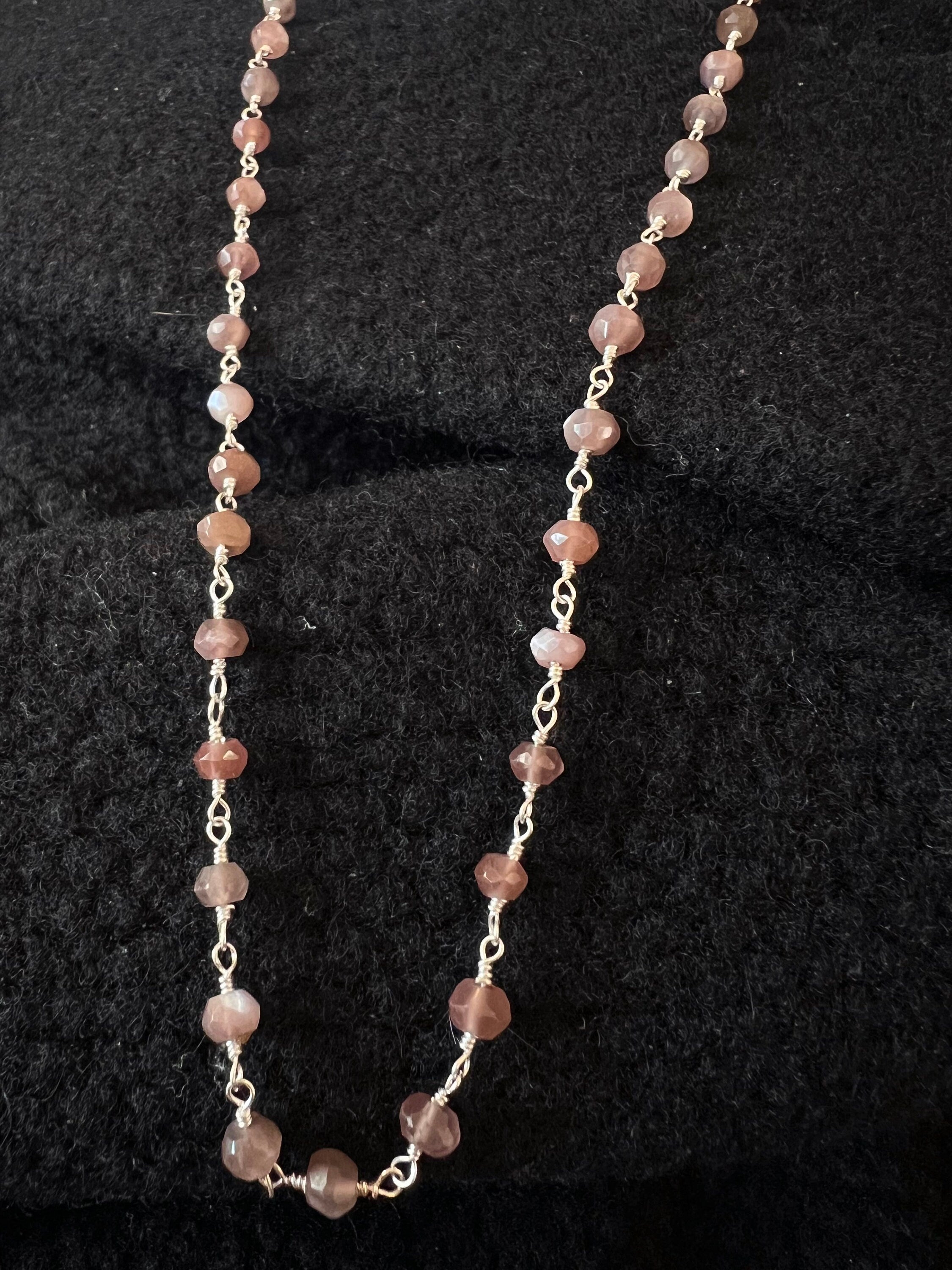 Cat Eye Smoky Rose Quartz Rosary Chain Choker Necklace 16"