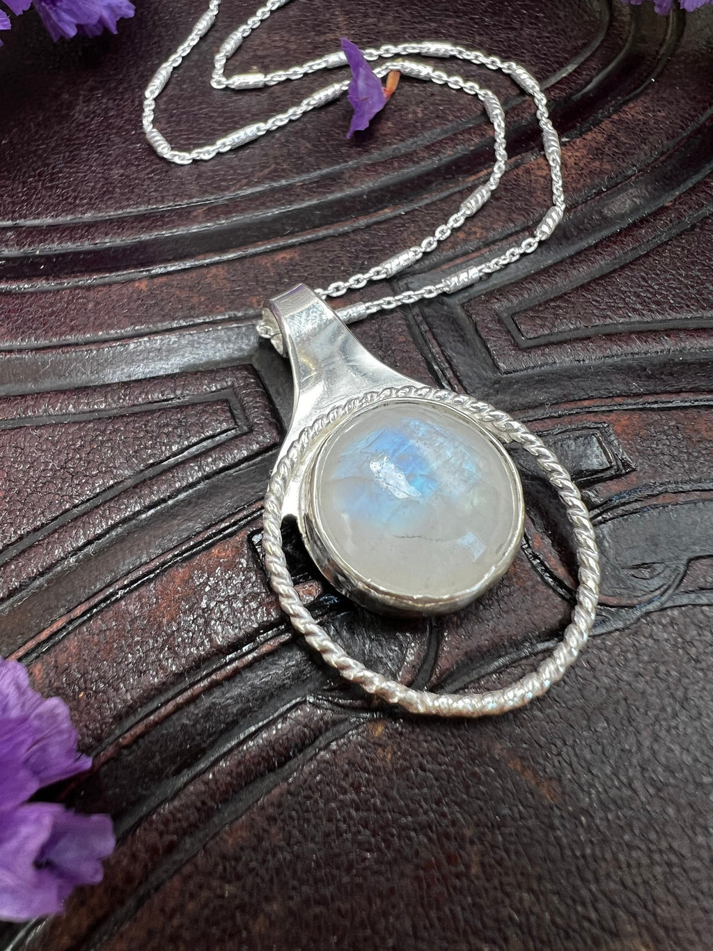 Moonstone Halo Pendant Necklace