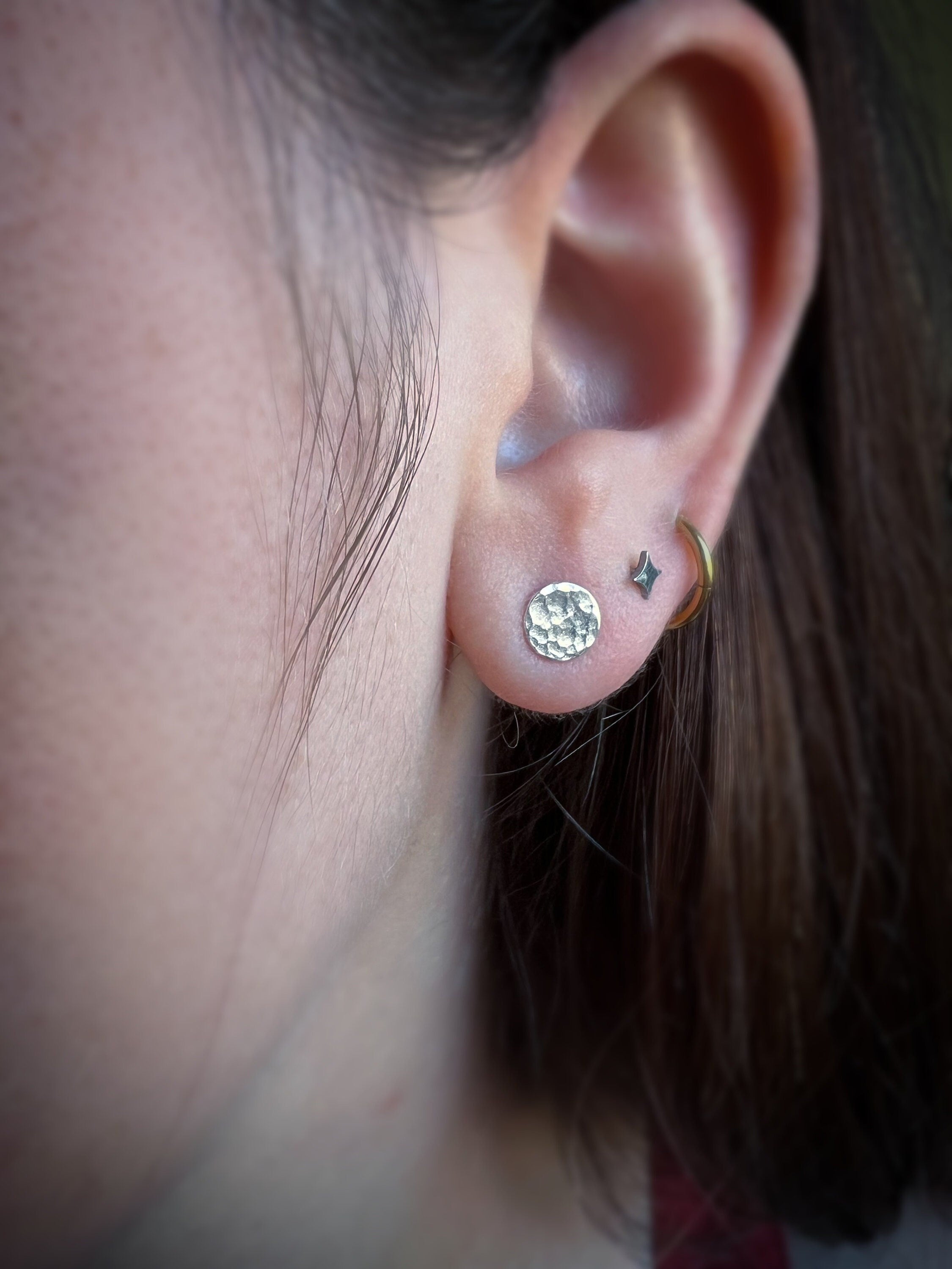 Luna Full Moon Hammered Circle Stud Earrings