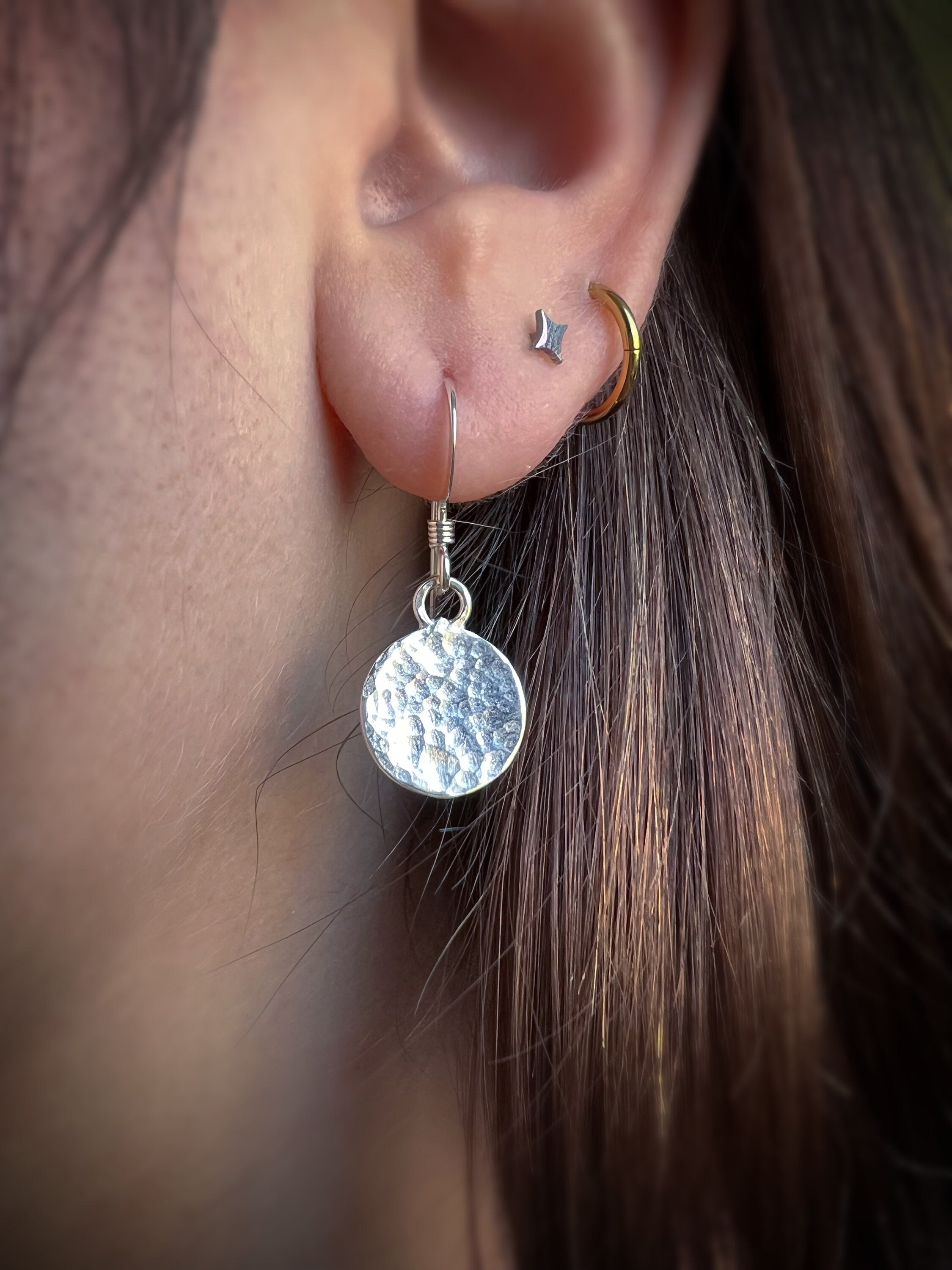 Luna Full Moon Hammered Circle Dangling Earrings