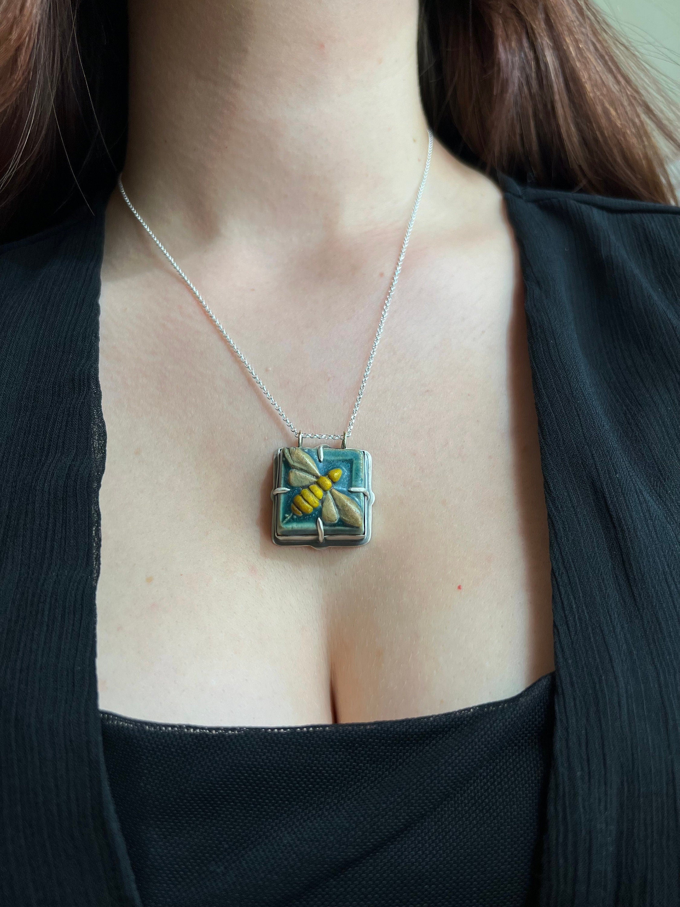 Bumblebee Tile Necklace Pendant in collaboration with Alexis Ellison