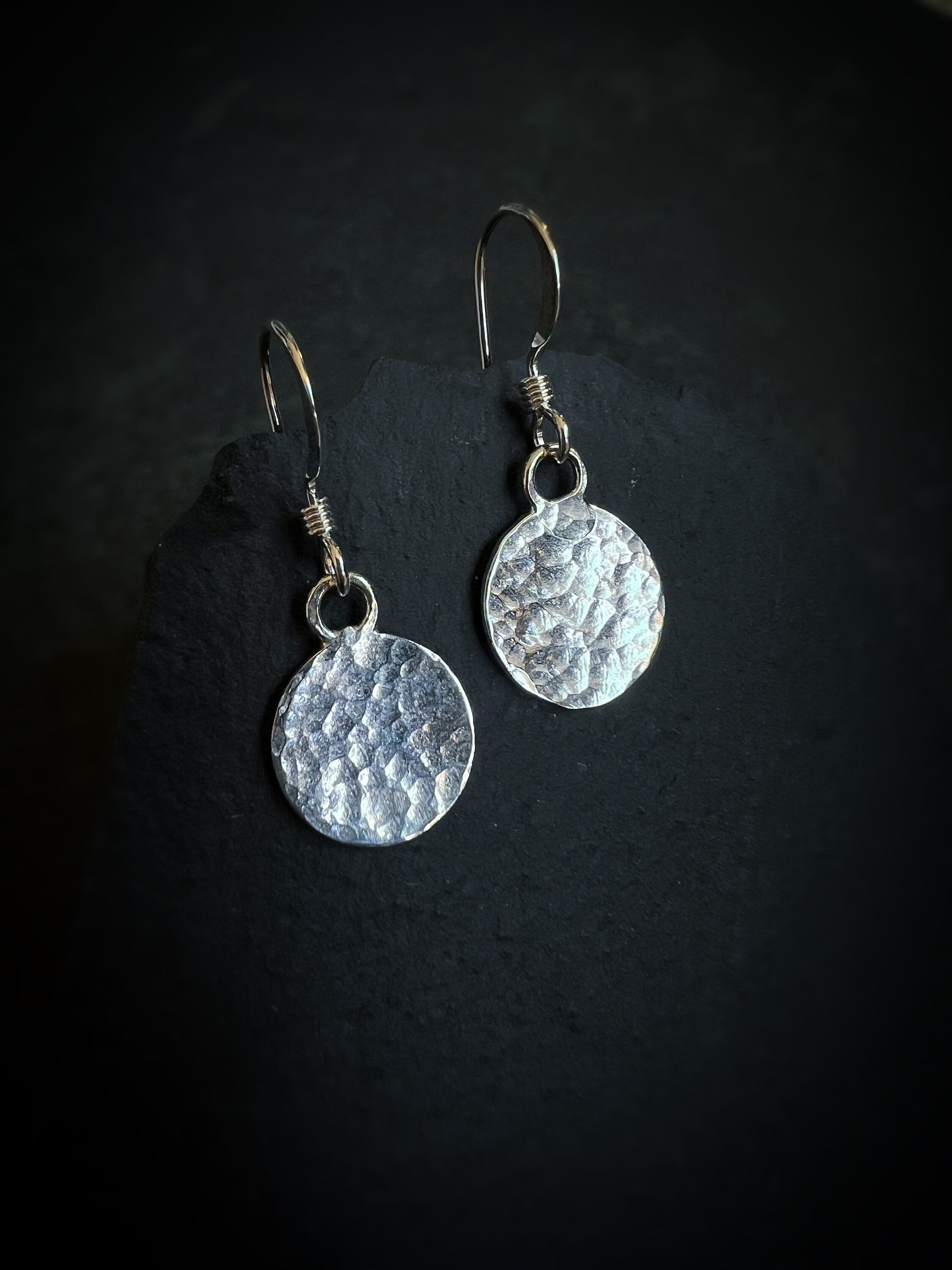 Luna Full Moon Hammered Circle Dangling Earrings