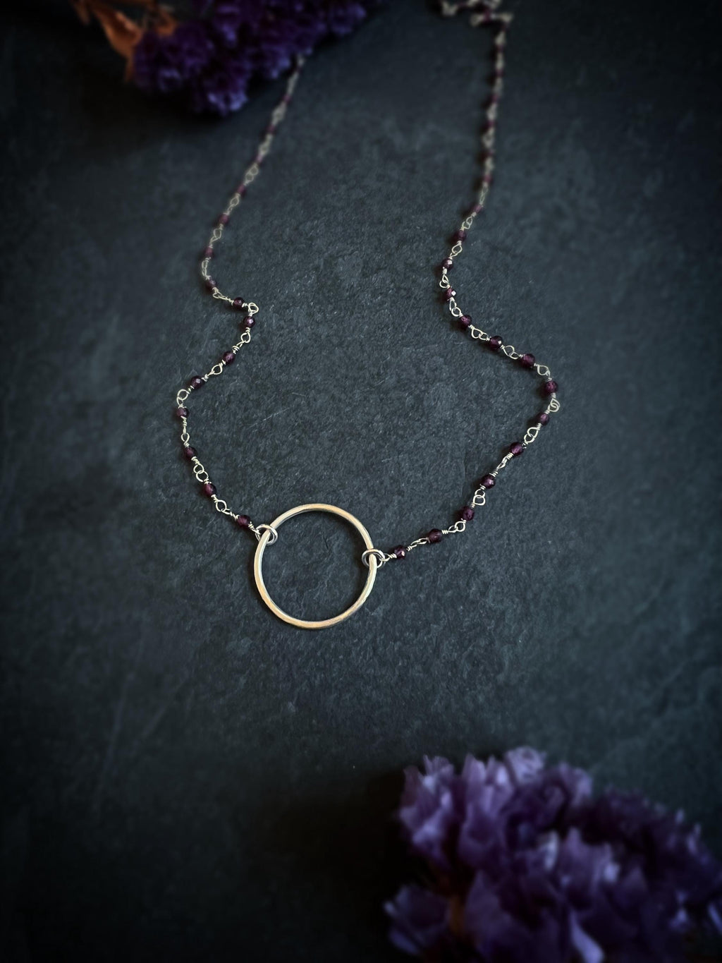 Garnet Ring Rosary Bead Chain Choker Necklace