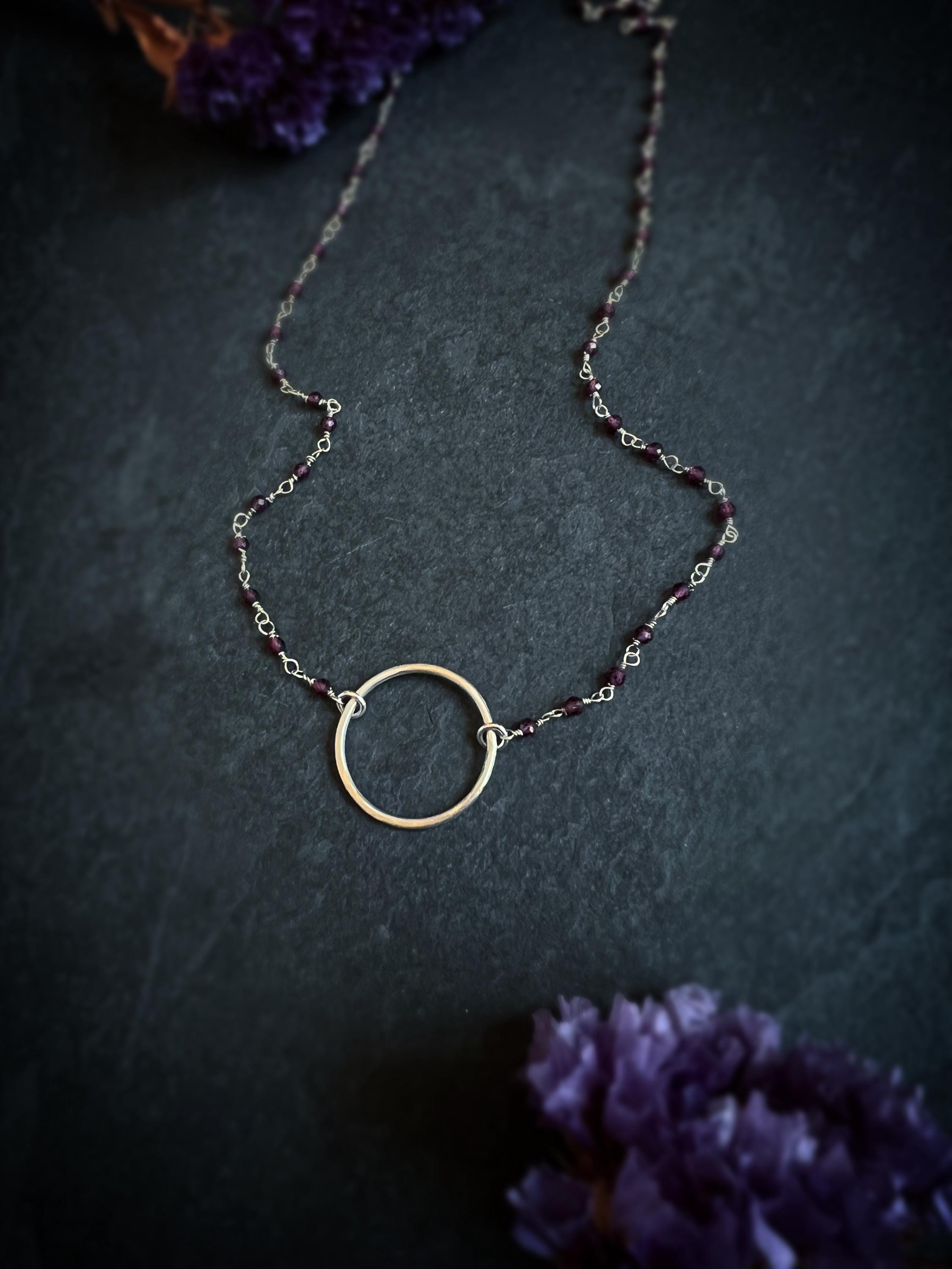 Garnet Ring Rosary Bead Chain Choker Necklace