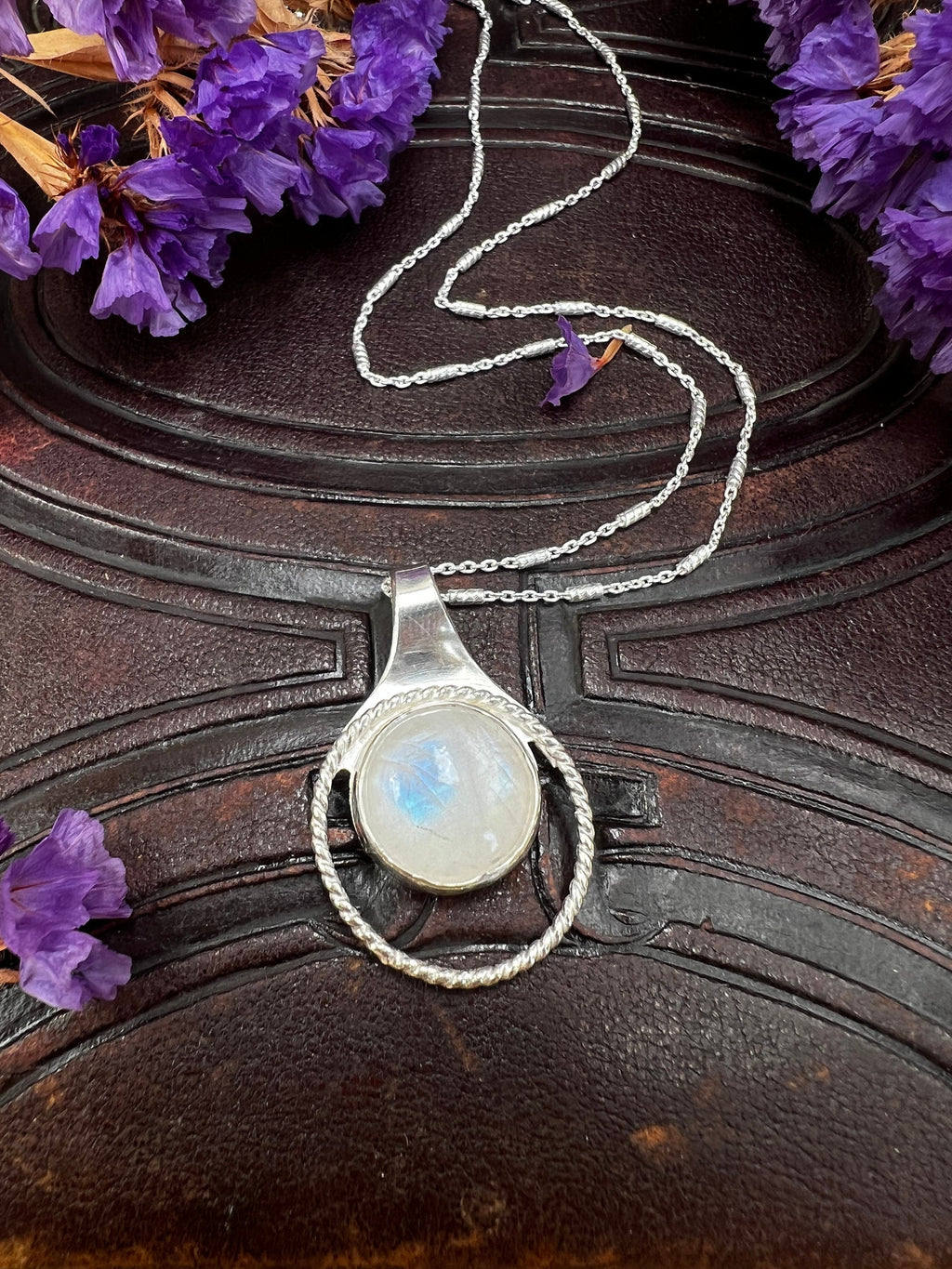 Moonstone Halo Pendant Necklace