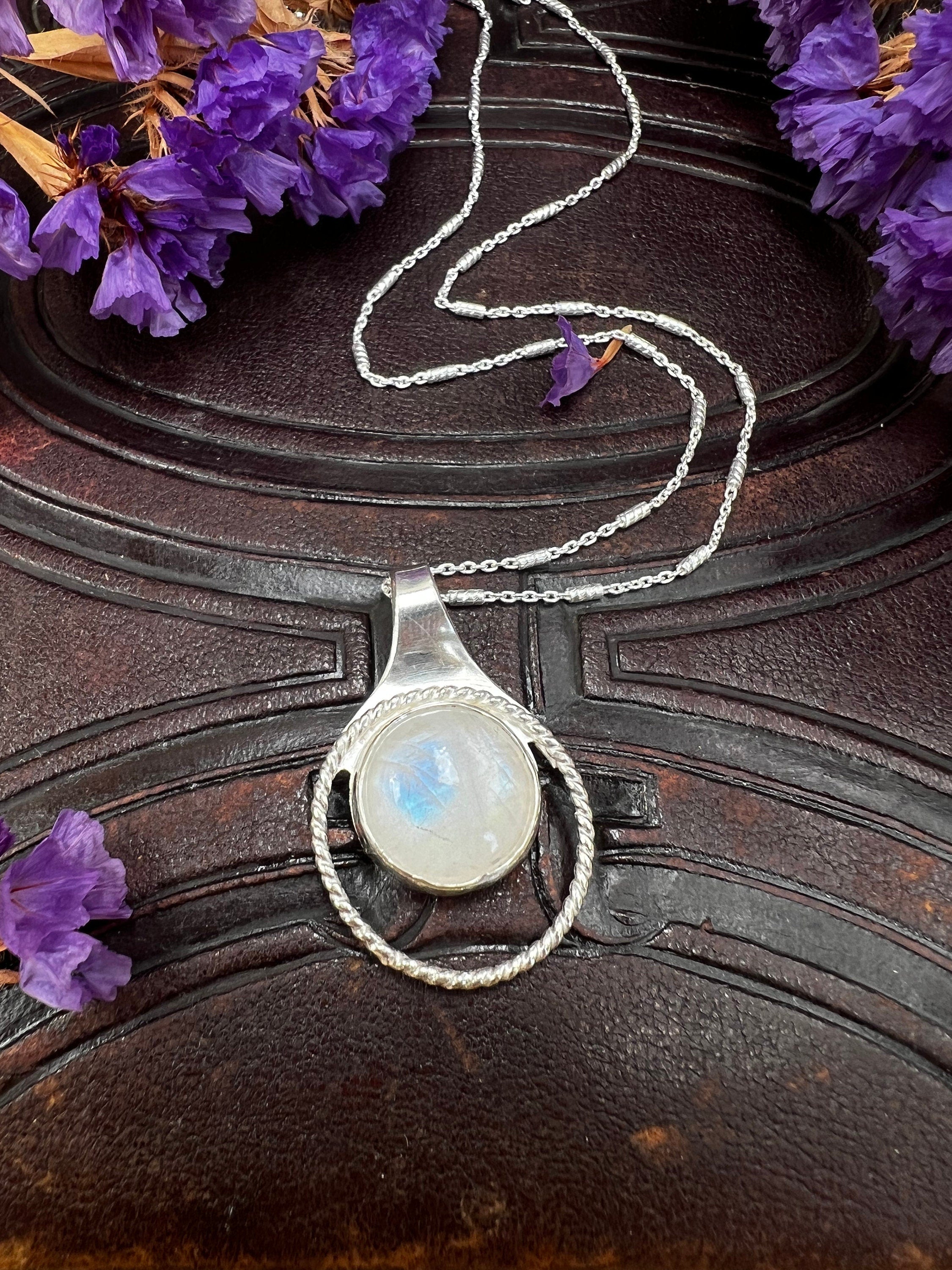 Moonstone Halo Pendant Necklace