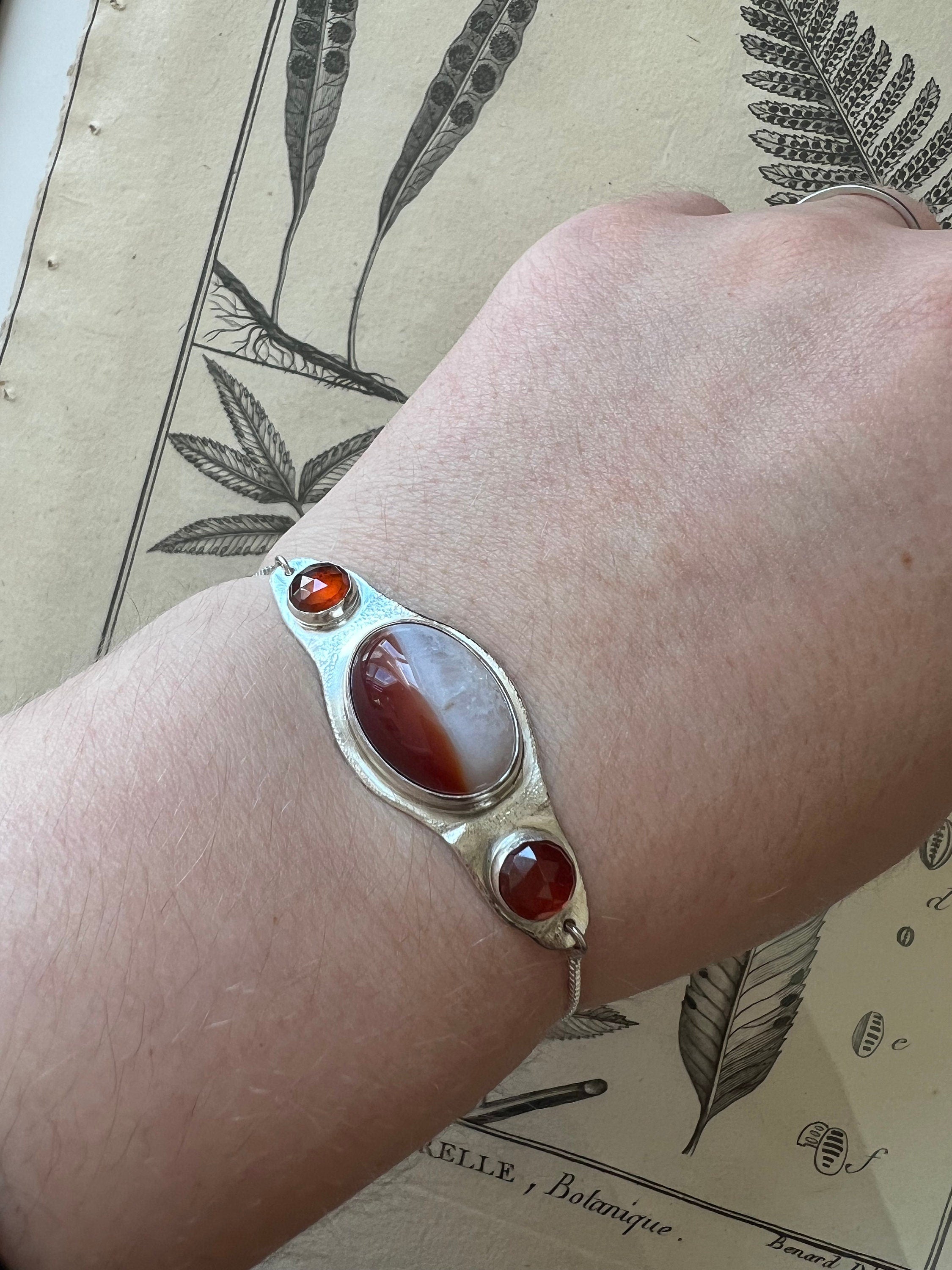 Jupiter Orange Agate and Rare Hessonite Garnet Resizable Bar Bracelet