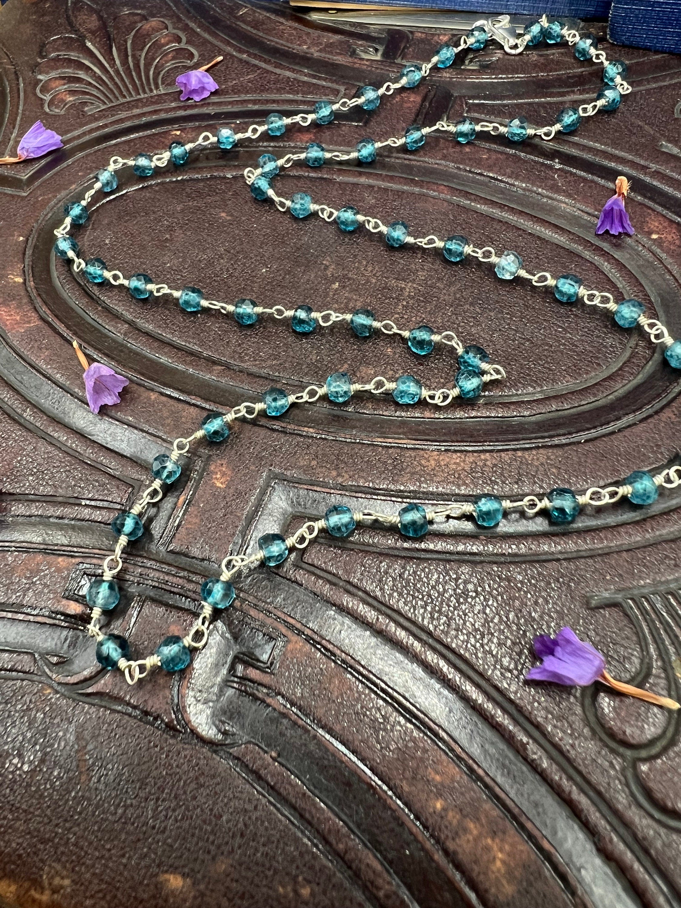 London Blue Topaz Rosary Bead Chain 20" Necklace