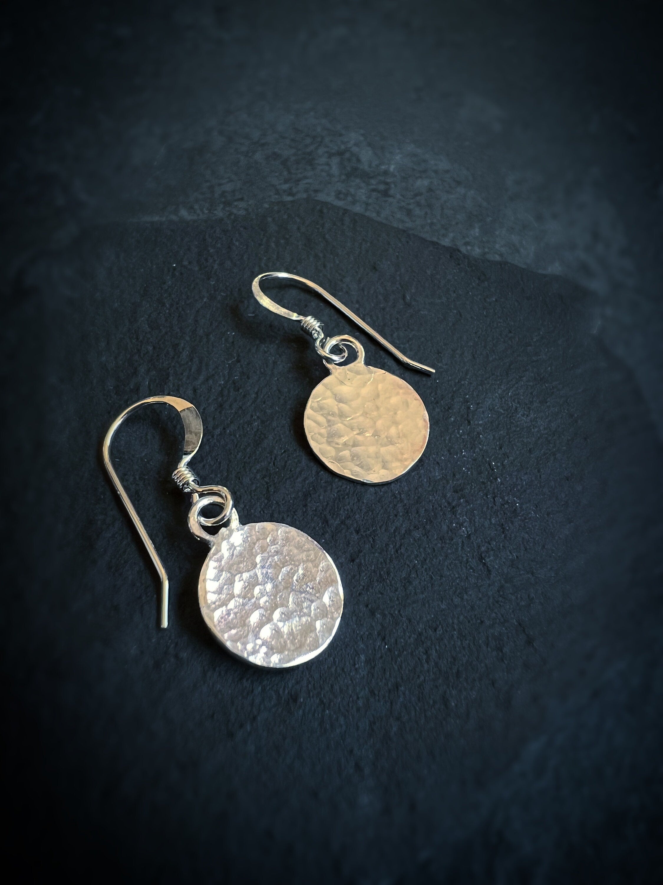 Luna Full Moon Hammered Circle Dangling Earrings