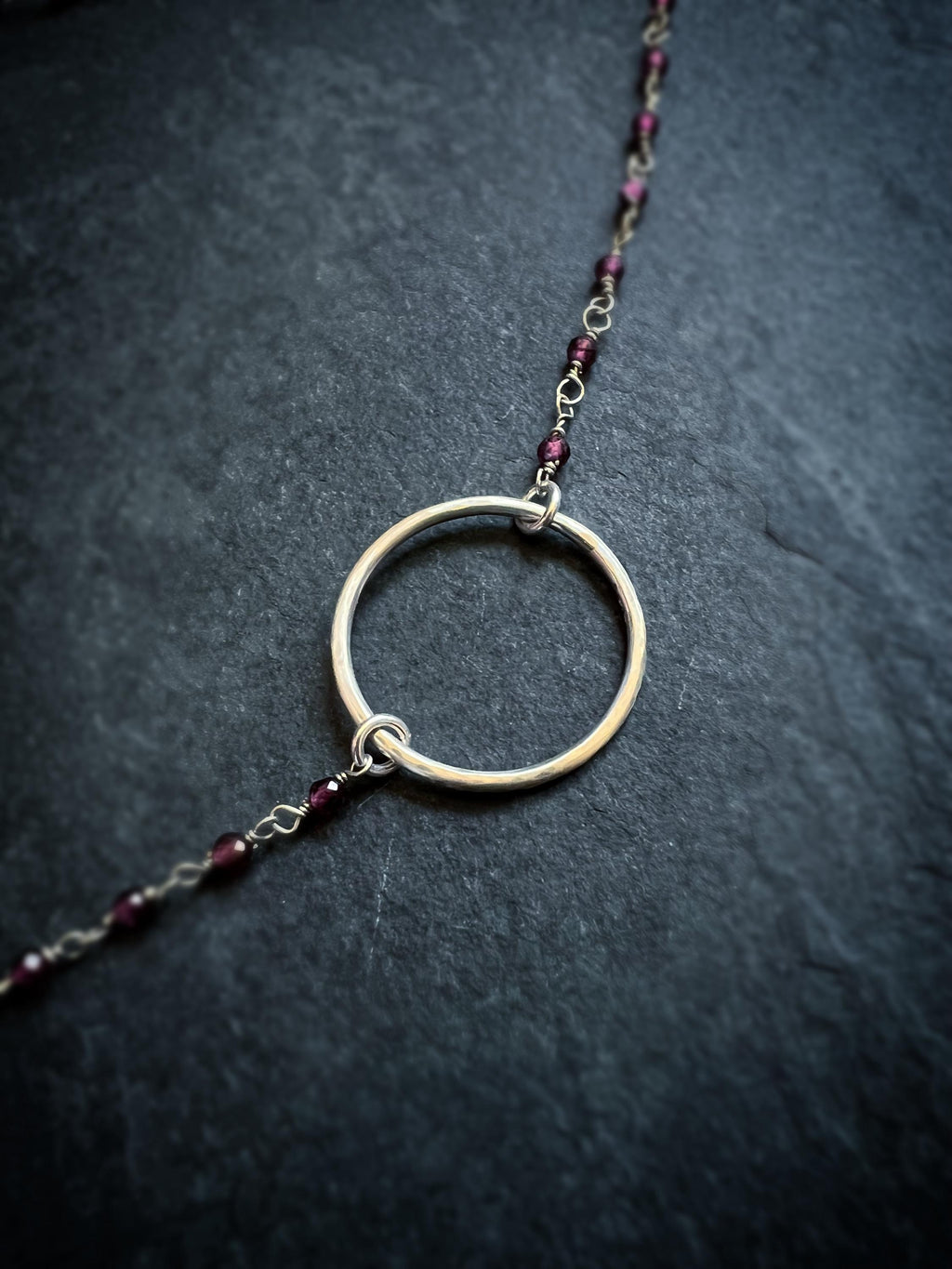 Garnet Ring Rosary Bead Chain Choker Necklace