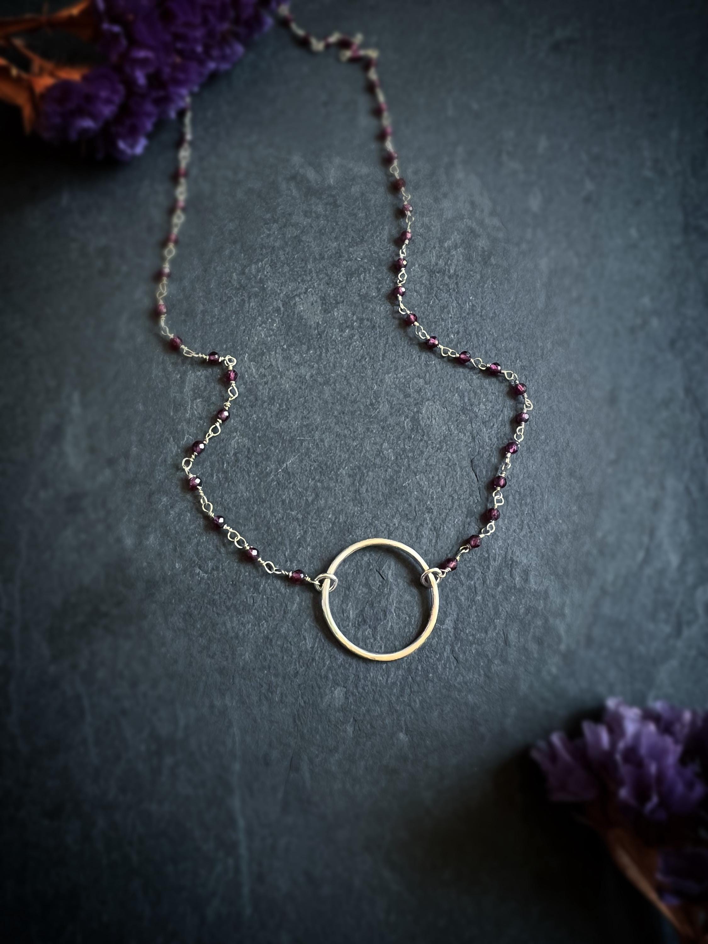 Garnet Ring Rosary Bead Chain Choker Necklace