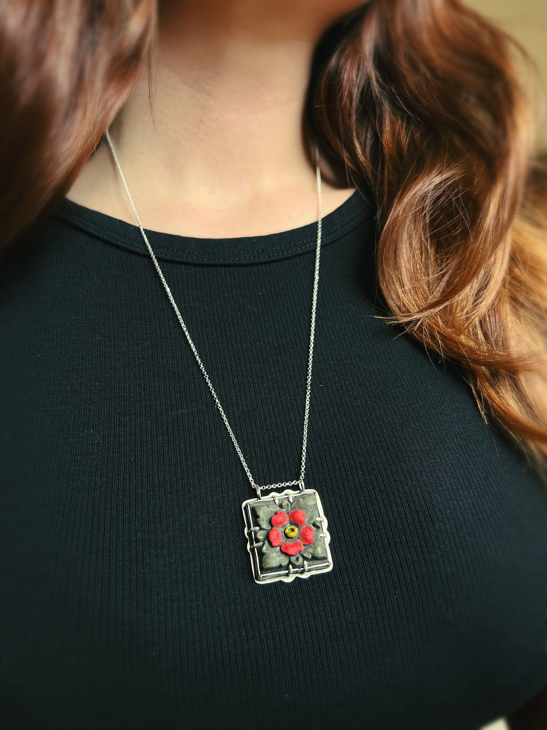 Peregrina Flower Tile Necklace Pendant in collaboration with Alexis Ellison