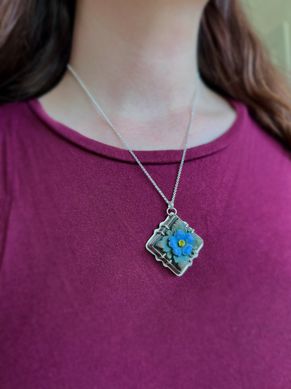 Forget-Me-Not Flower Tile Necklace Pendant in collaboration with Alexis Ellison