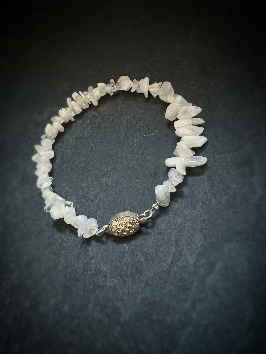 Natural Stone Chip Bracelet Filigree Clasp