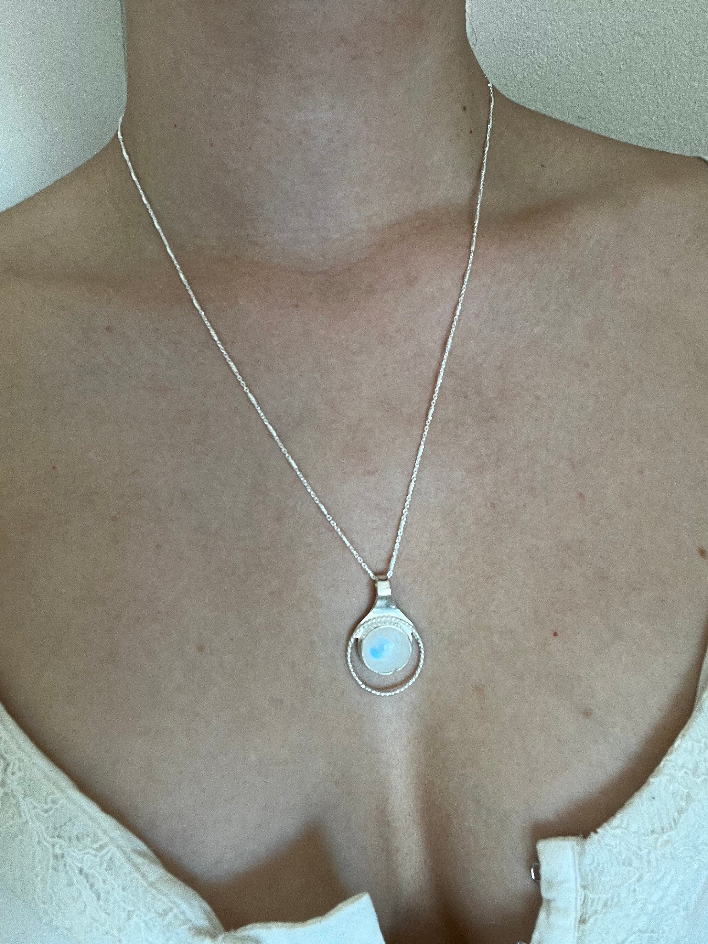 Moonstone Halo Pendant Necklace