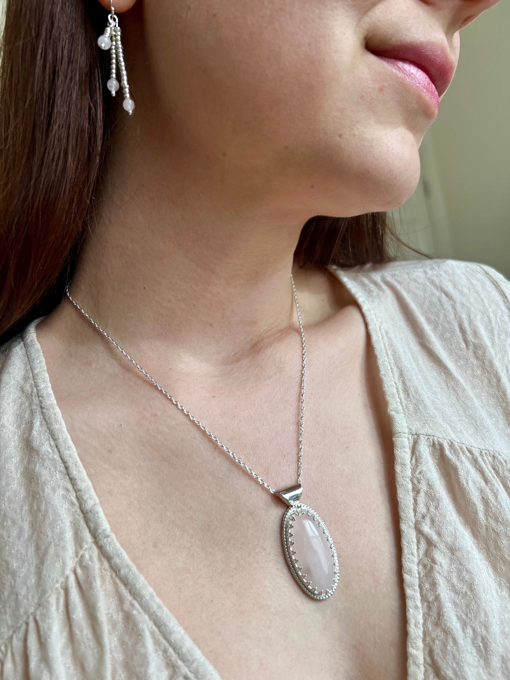 Ellipse Hidden Hearts Rose Quartz Necklace