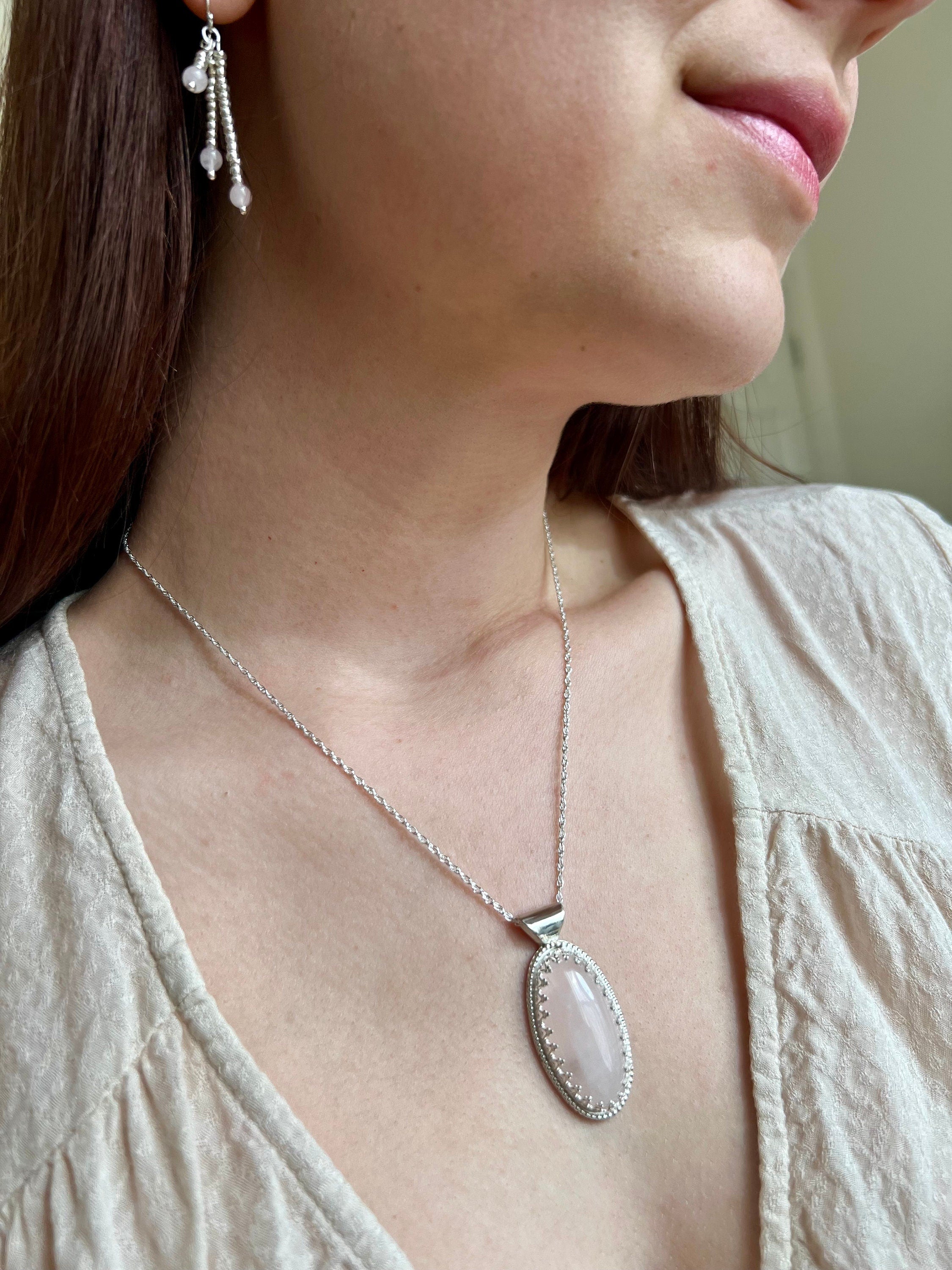 Ellipse Hidden Hearts Rose Quartz Necklace