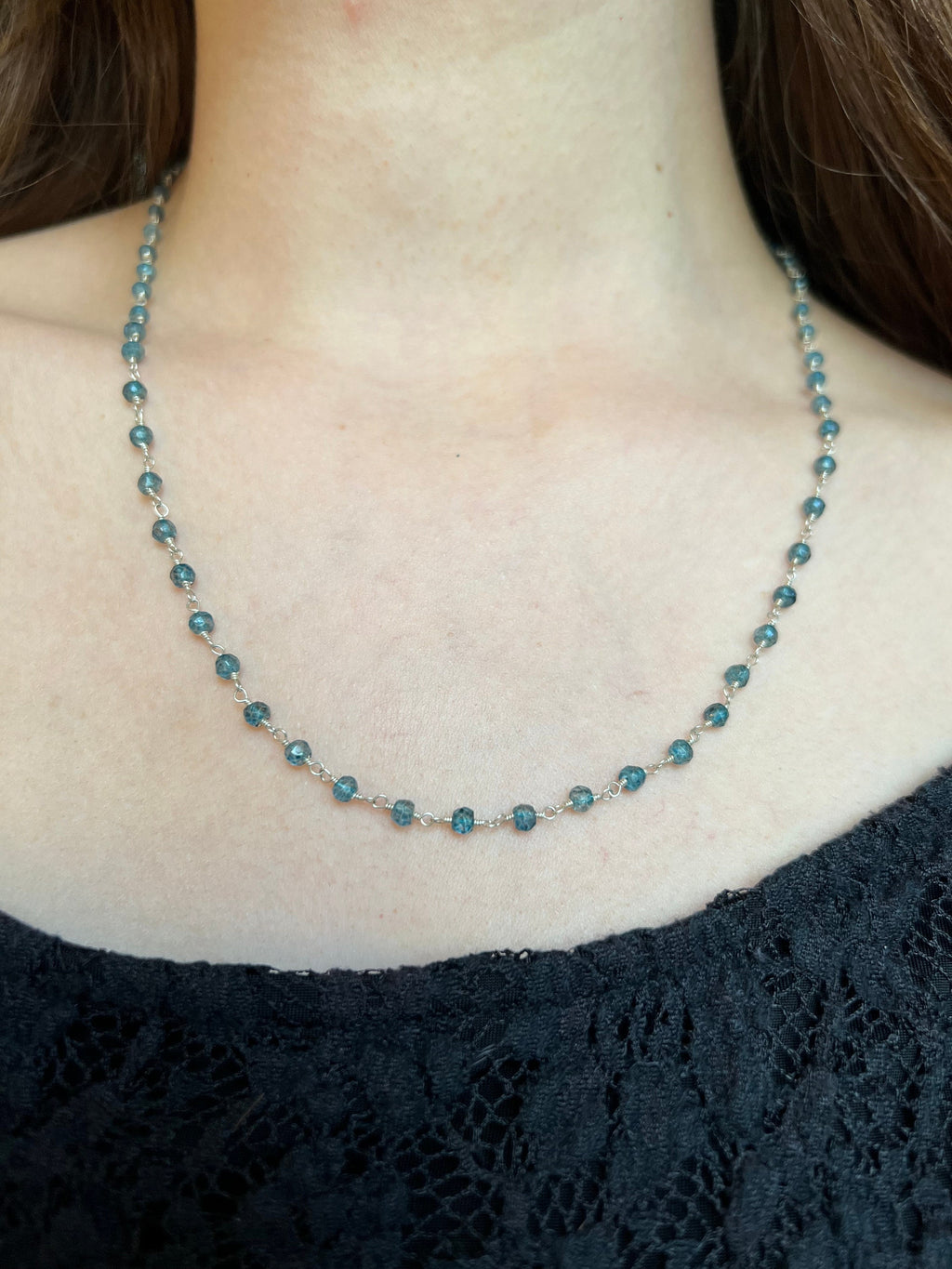 London Blue Topaz Rosary Bead Chain 20" Necklace