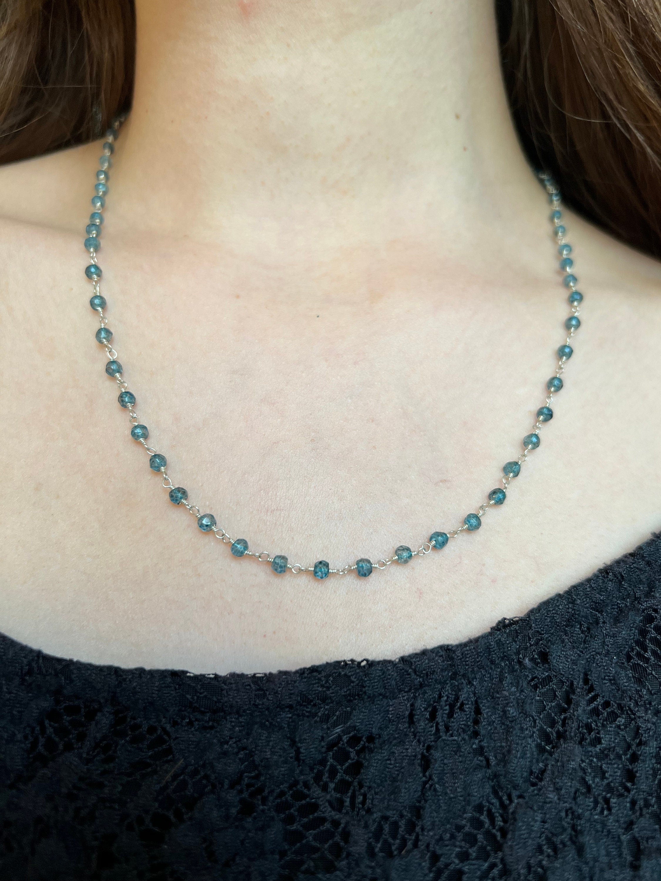 London Blue Topaz Rosary Bead Chain 20" Necklace