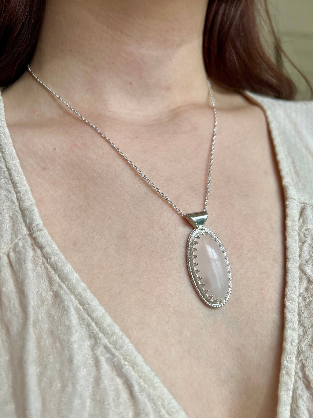 Ellipse Hidden Hearts Rose Quartz Necklace