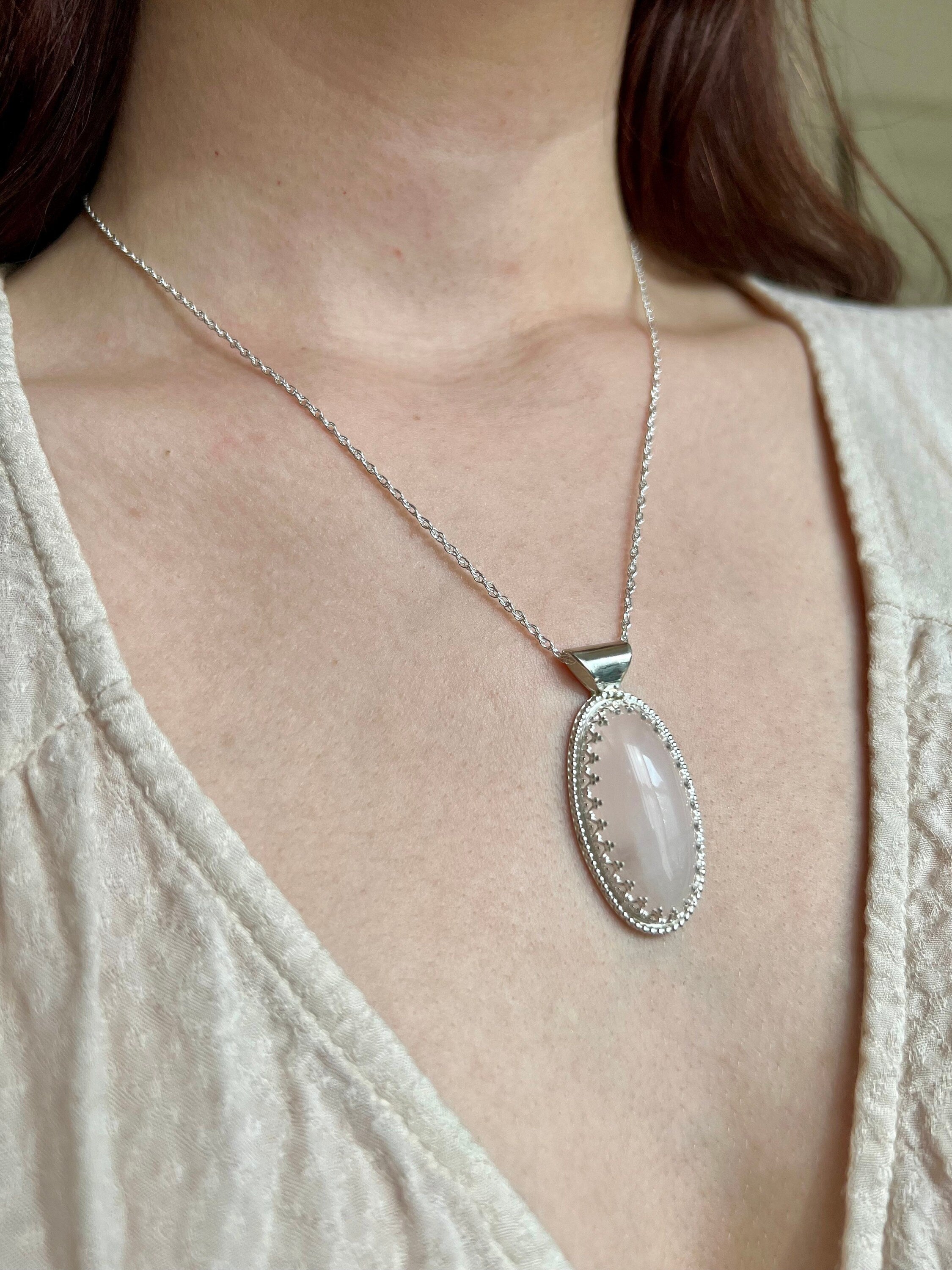 Ellipse Hidden Hearts Rose Quartz Necklace