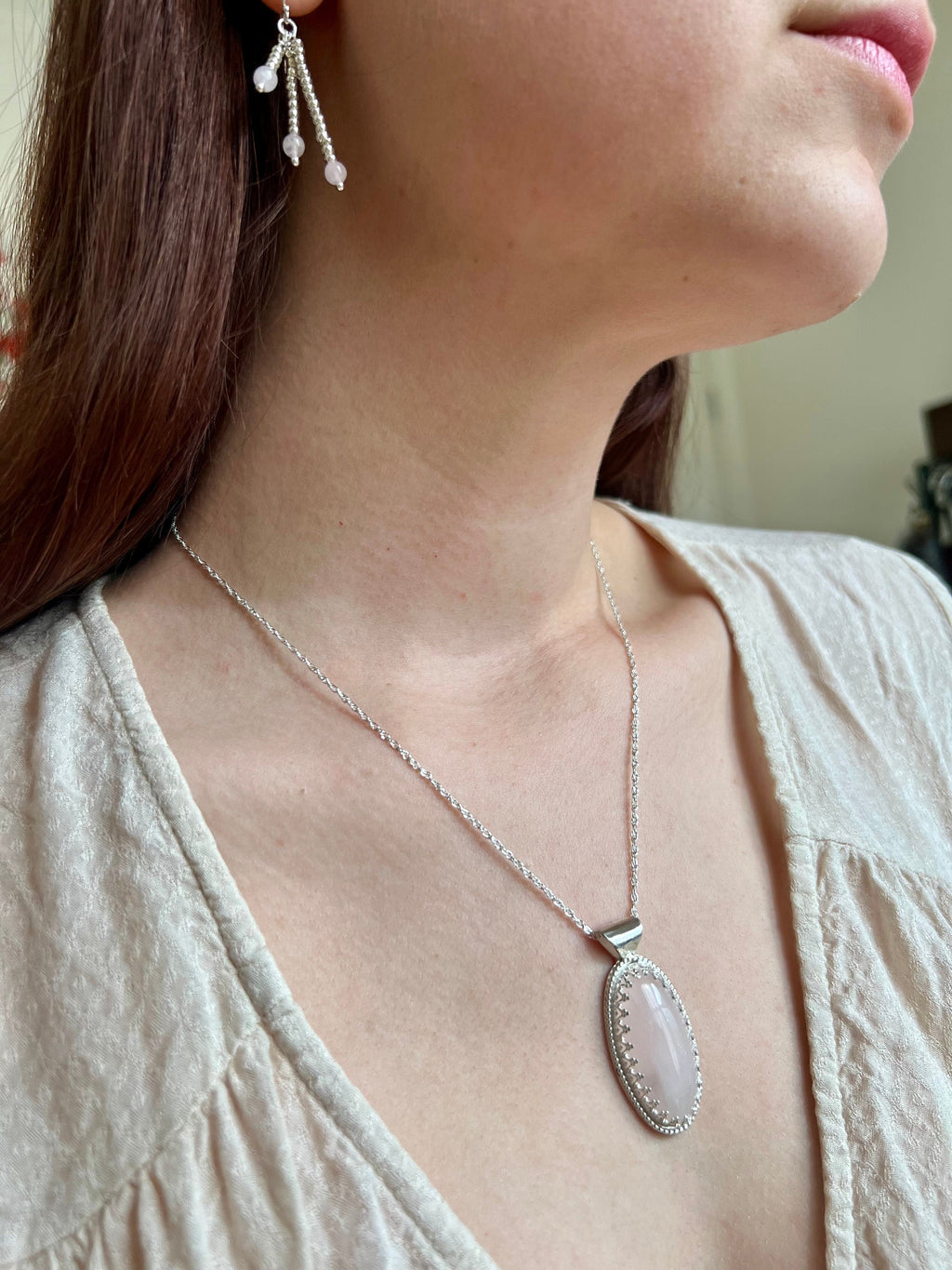 Ellipse Hidden Hearts Rose Quartz Necklace