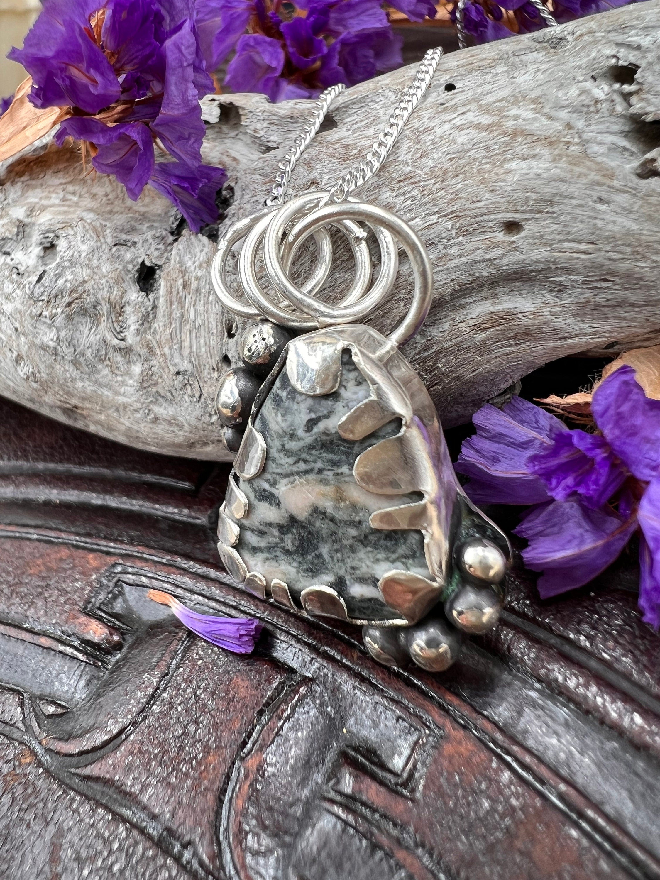 Rustic Ocean Tumbled Stone Pendant Necklace