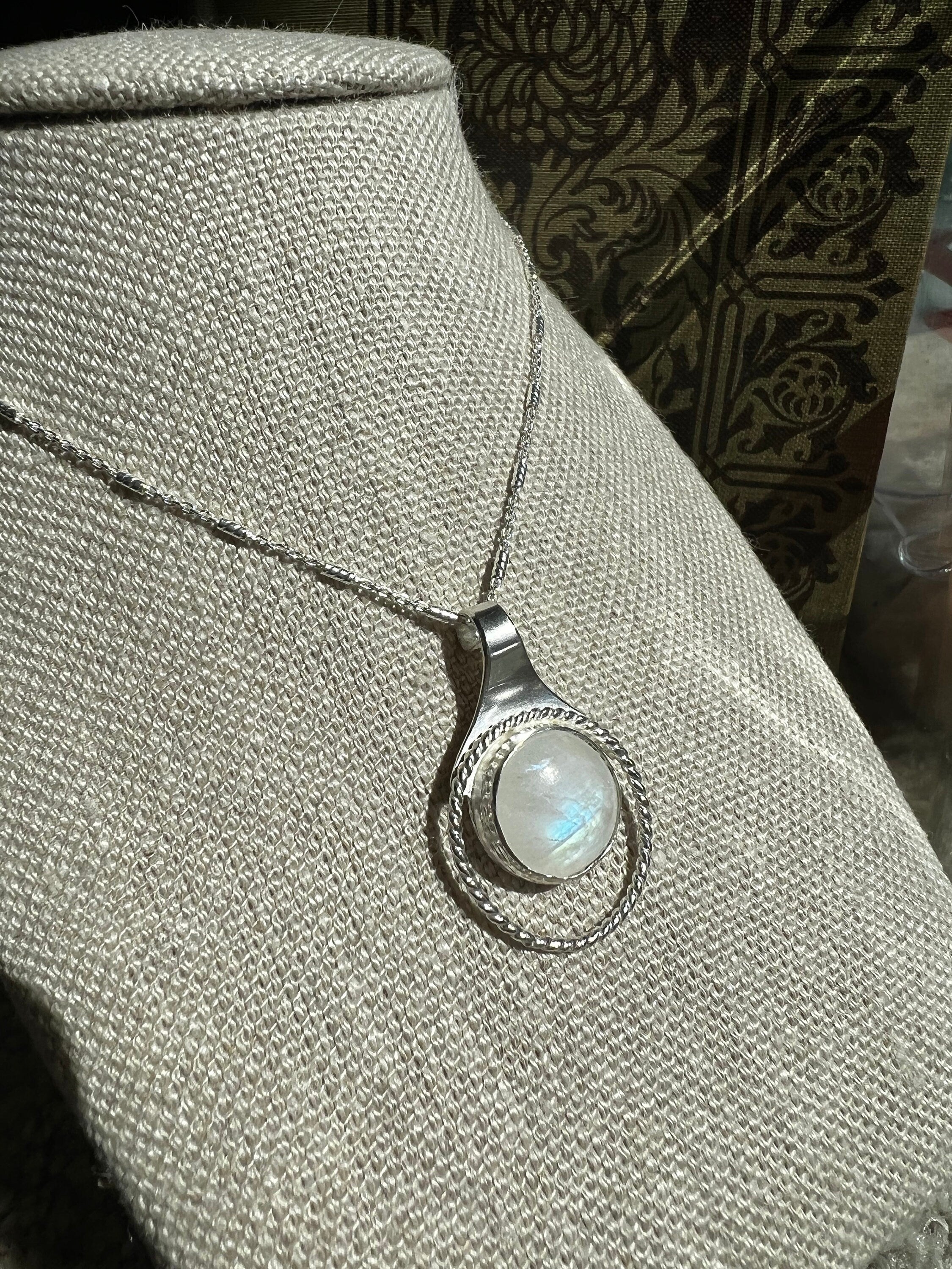 Moonstone Halo Pendant Necklace