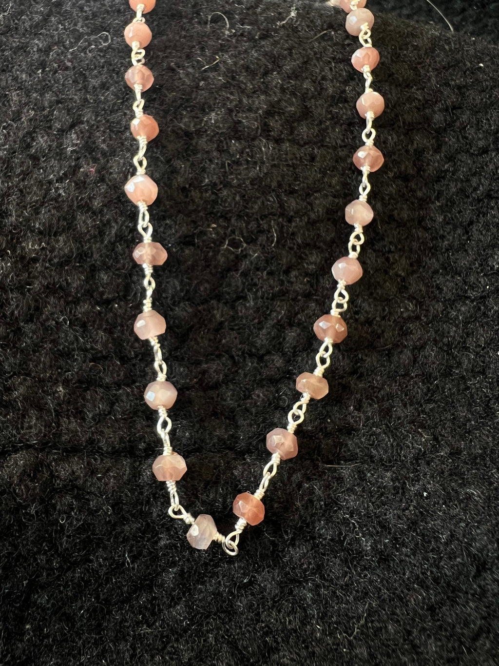 Cat Eye Smoky Rose Quartz Rosary Chain Choker Necklace 16"