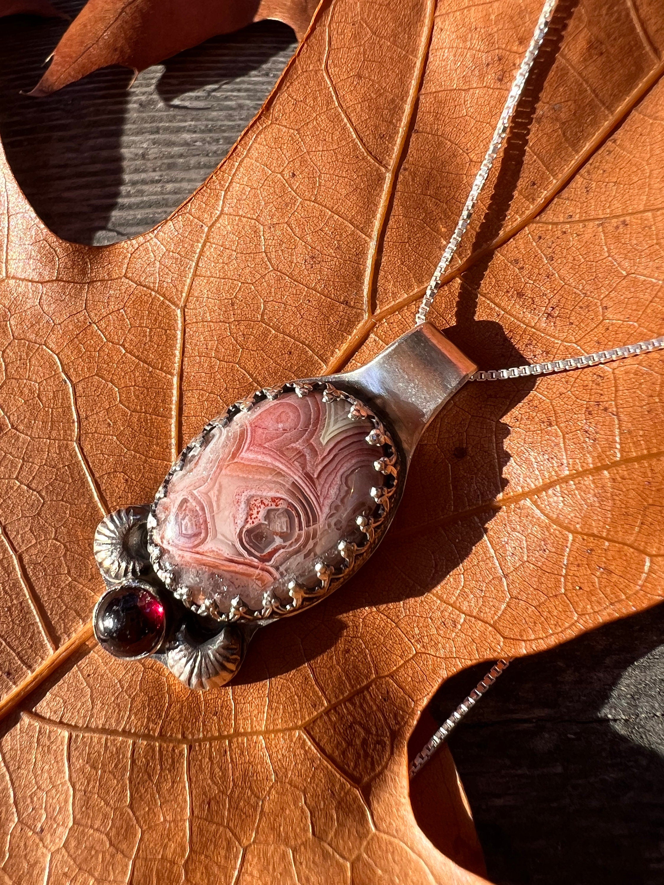 Autumn Forest Agate and Garnet Pendant Necklace