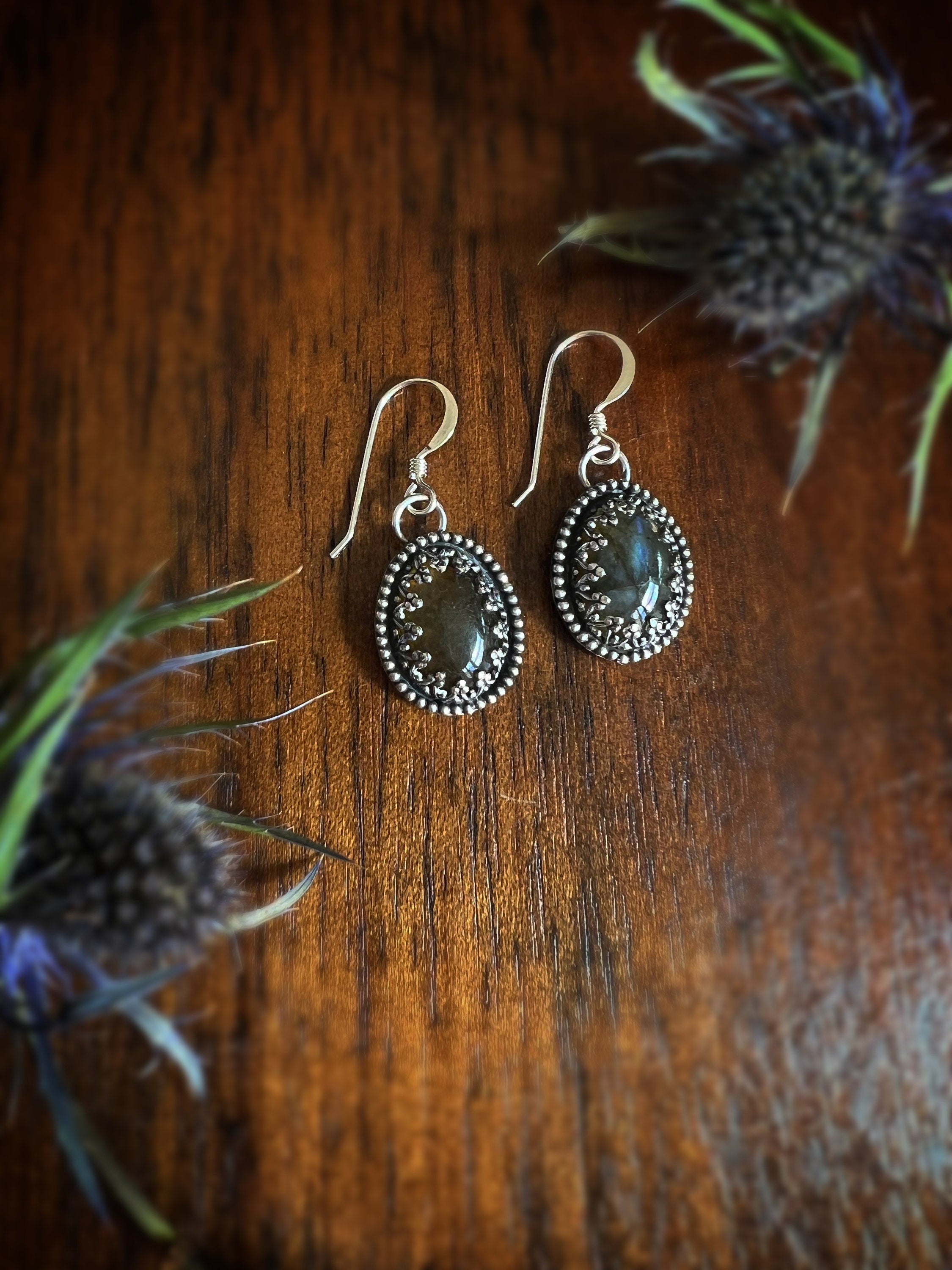 Gothic Twilight Labradorite Dangling Earrings