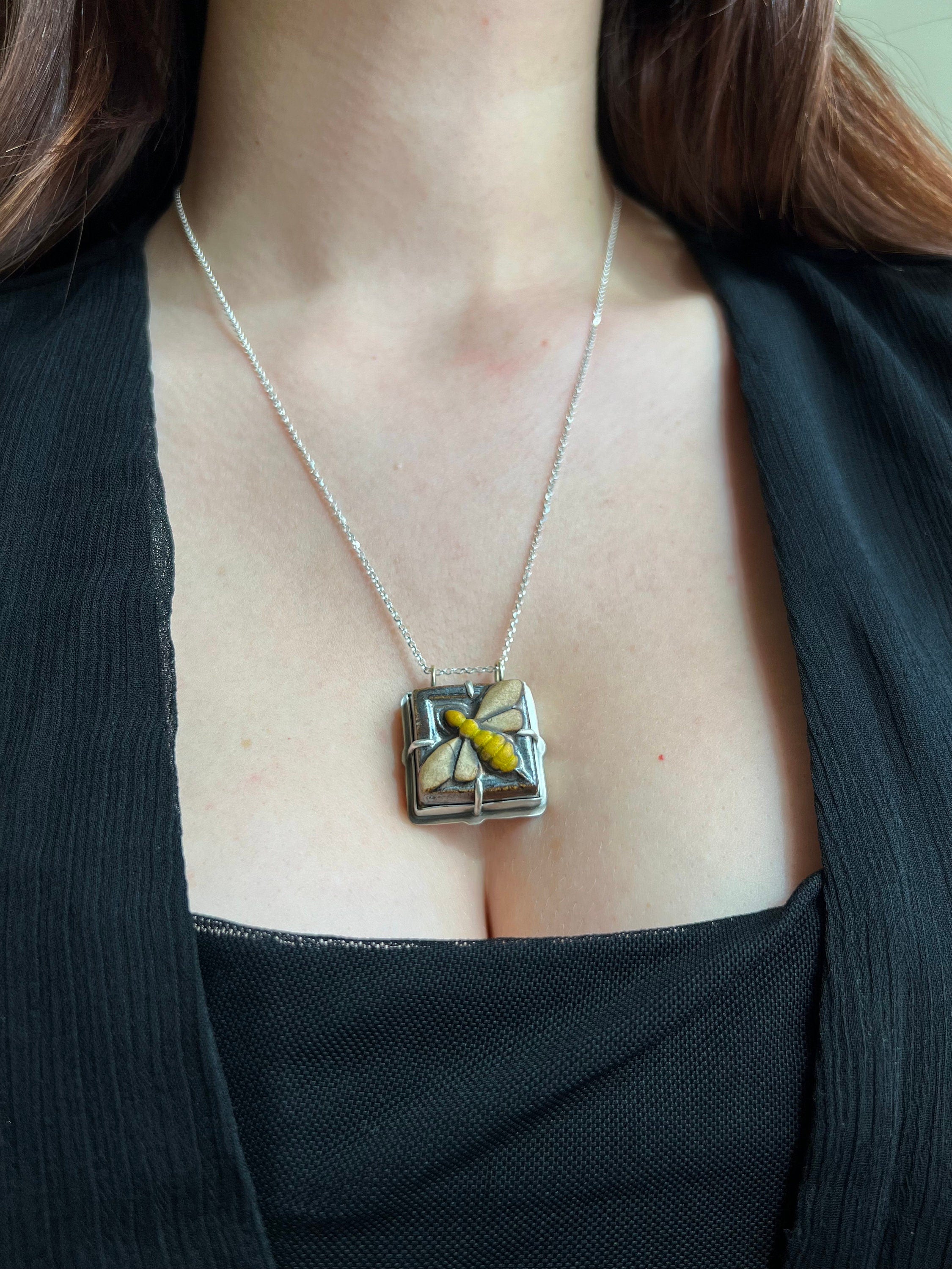 Bumblebee Tile Necklace Pendant in collaboration with Alexis Ellison
