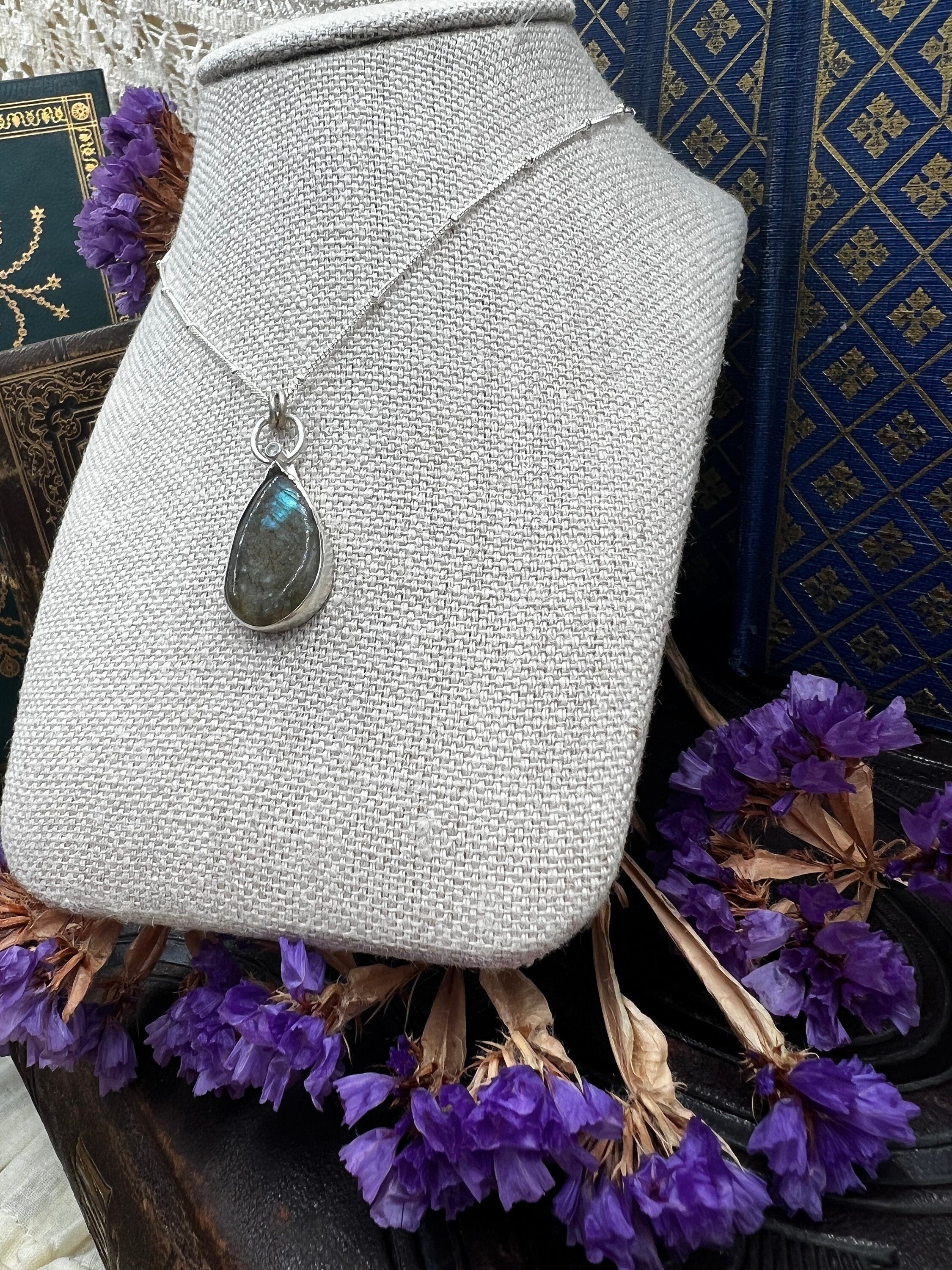 Labradorite and CZ Crystal Pendant Necklace