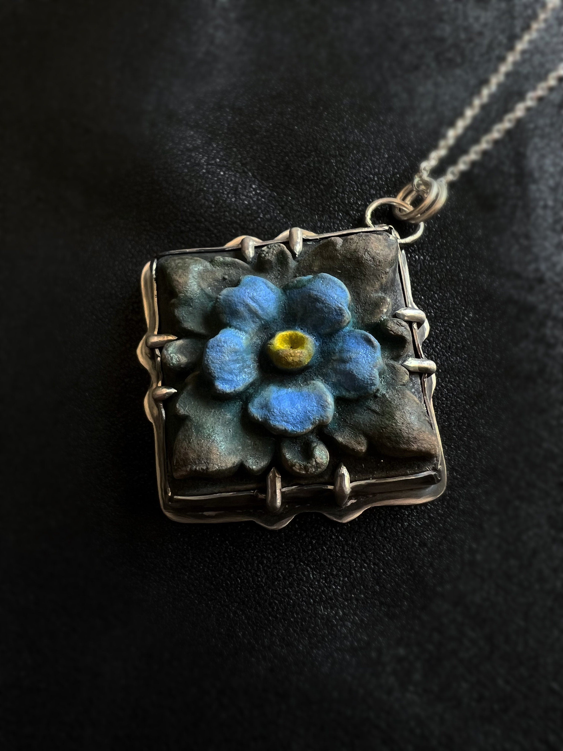 Forget-Me-Not Flower Tile Necklace Pendant in collaboration with Alexis Ellison