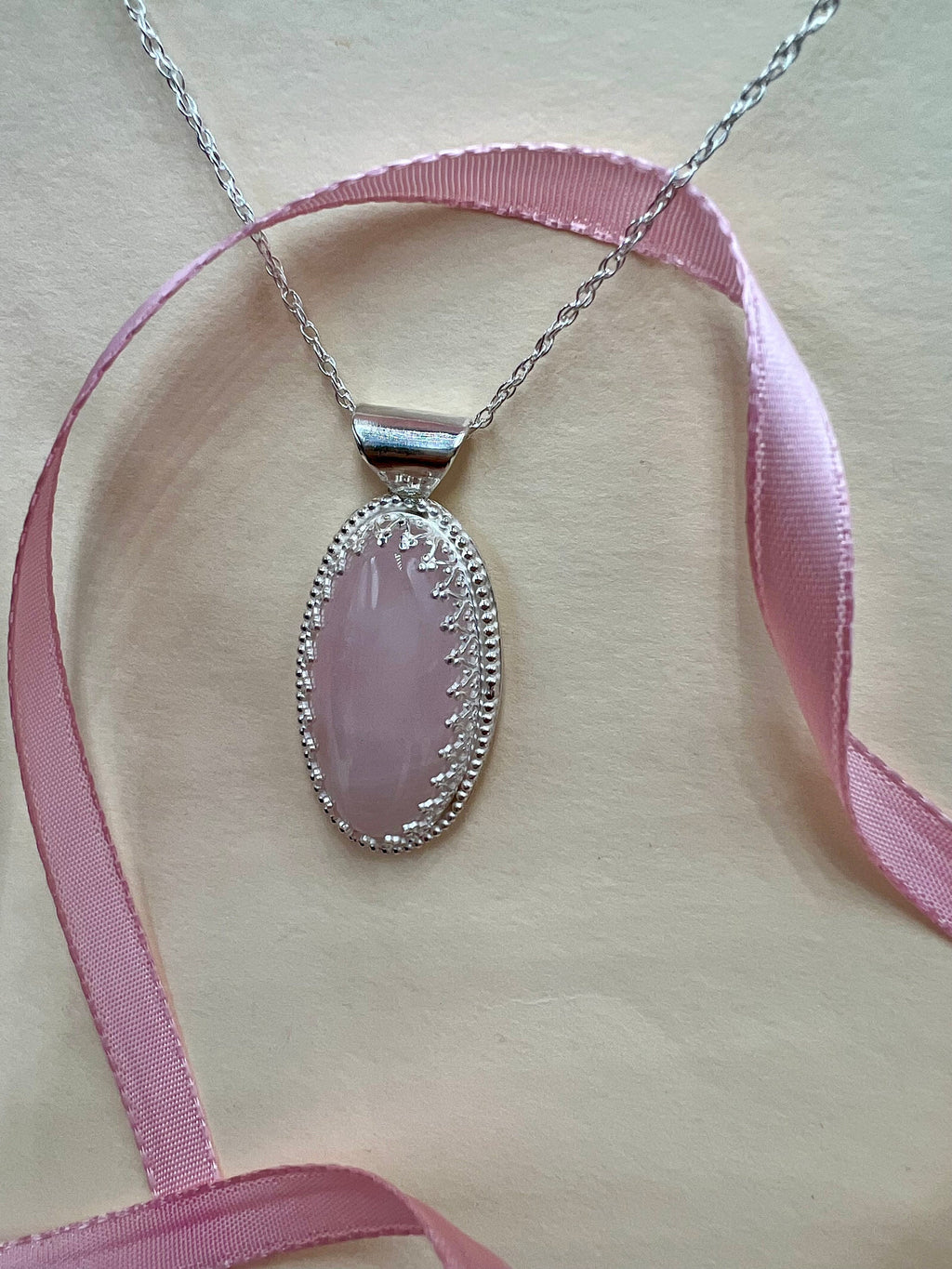 Ellipse Hidden Hearts Rose Quartz Necklace