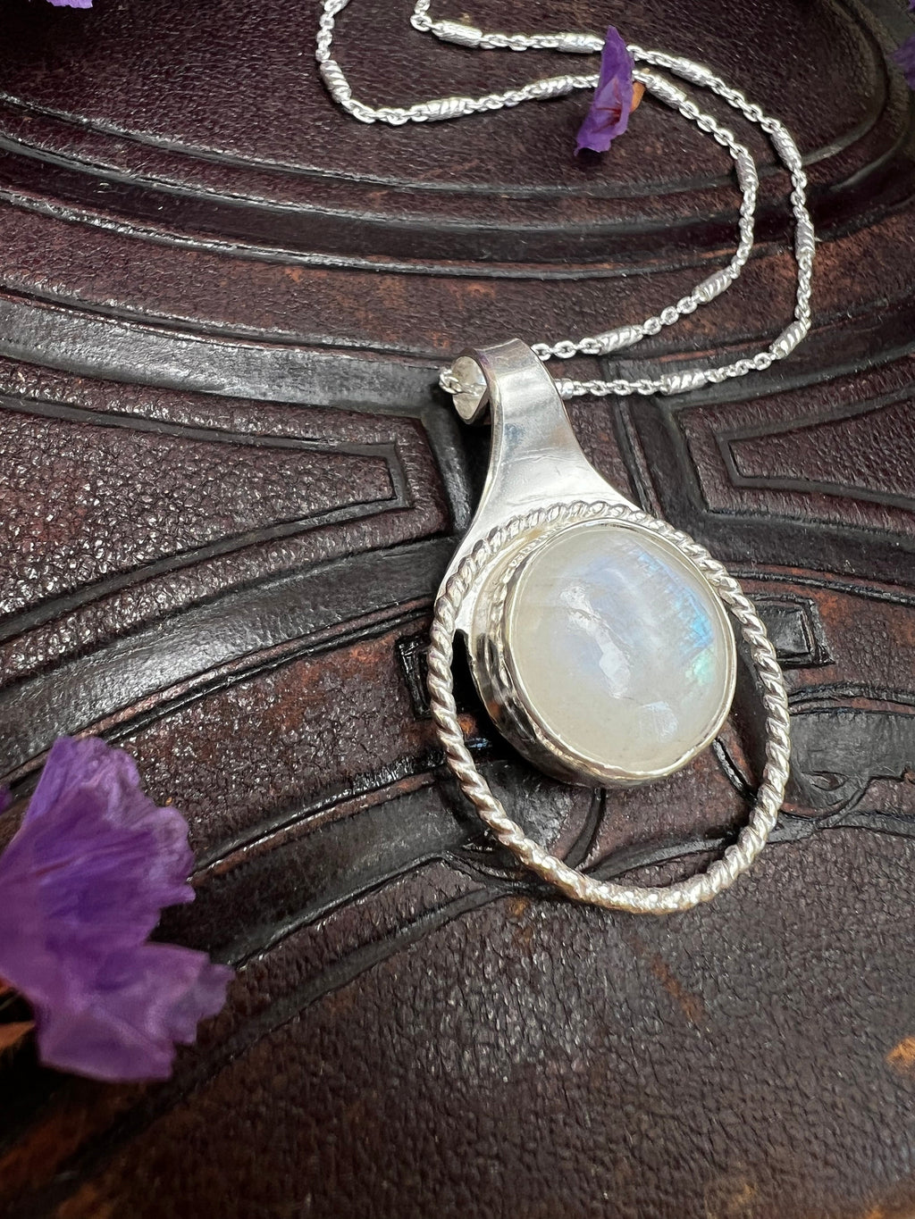 Moonstone Halo Pendant Necklace