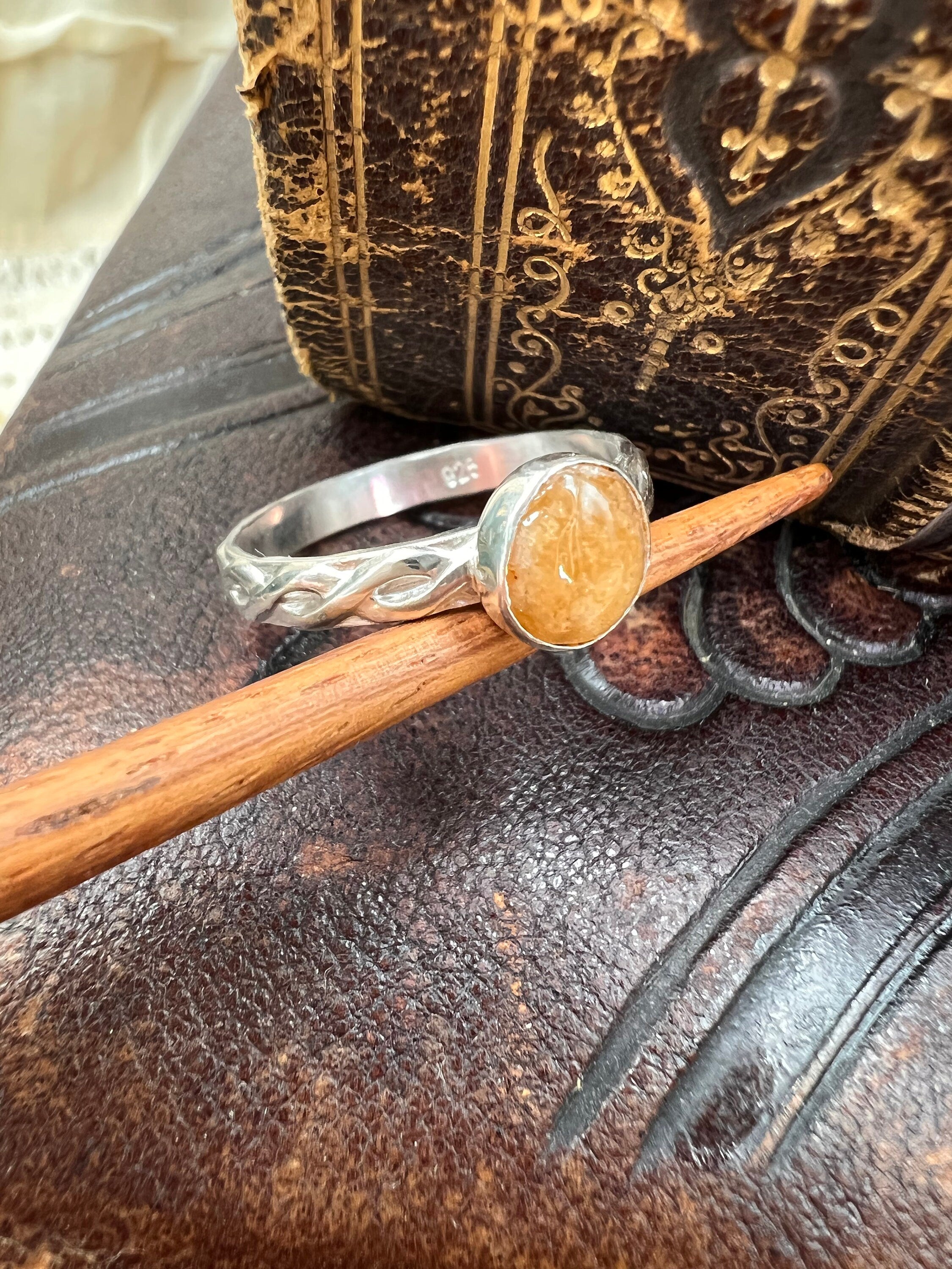 Golden Ocean Agate Infinity Twist Ring